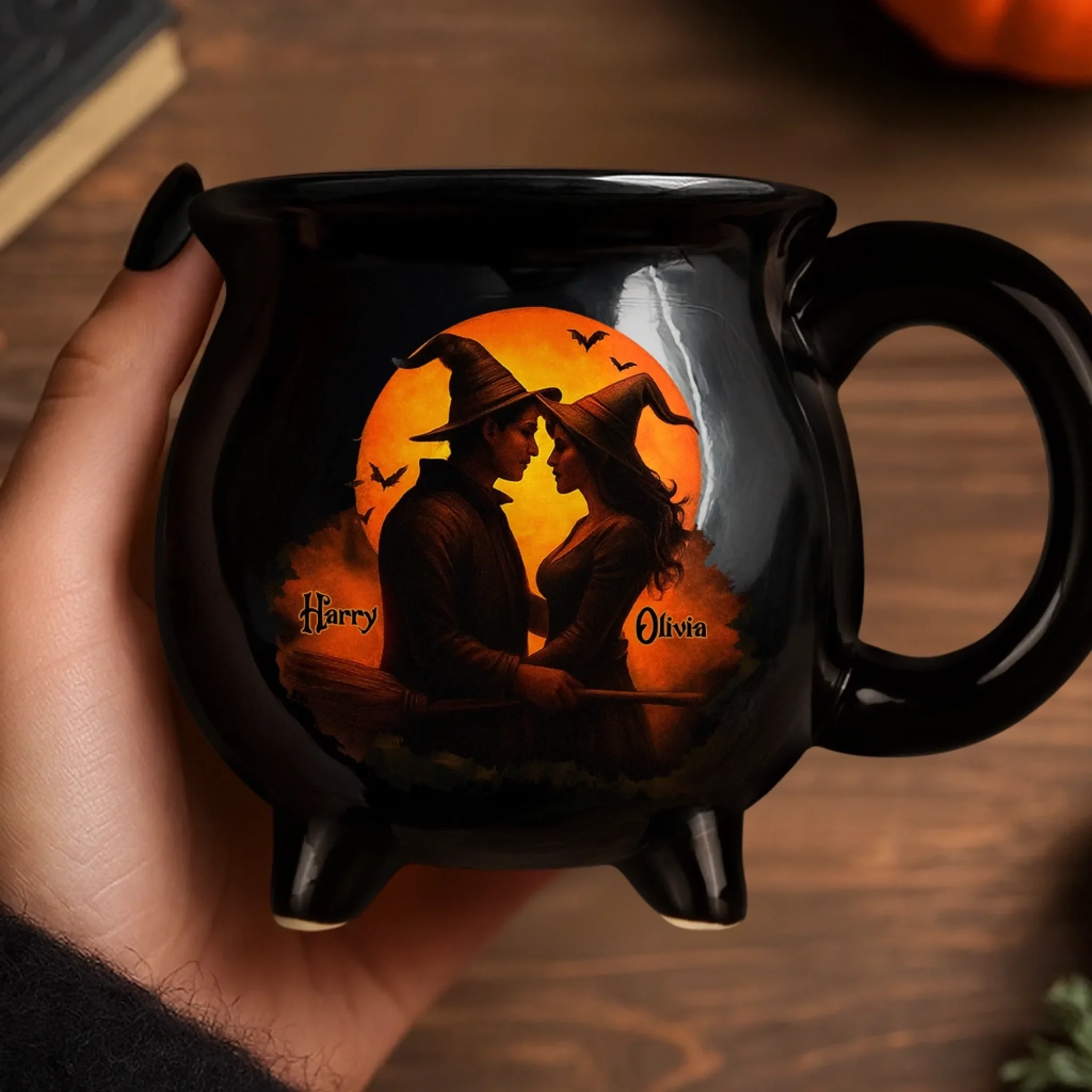 Custom Witch Cauldron Coffee Mug - Personalized Anniversary Halloween Witchy Gifts For Husband And Wife, Him And Her - Two Souls One Magic - Image 5