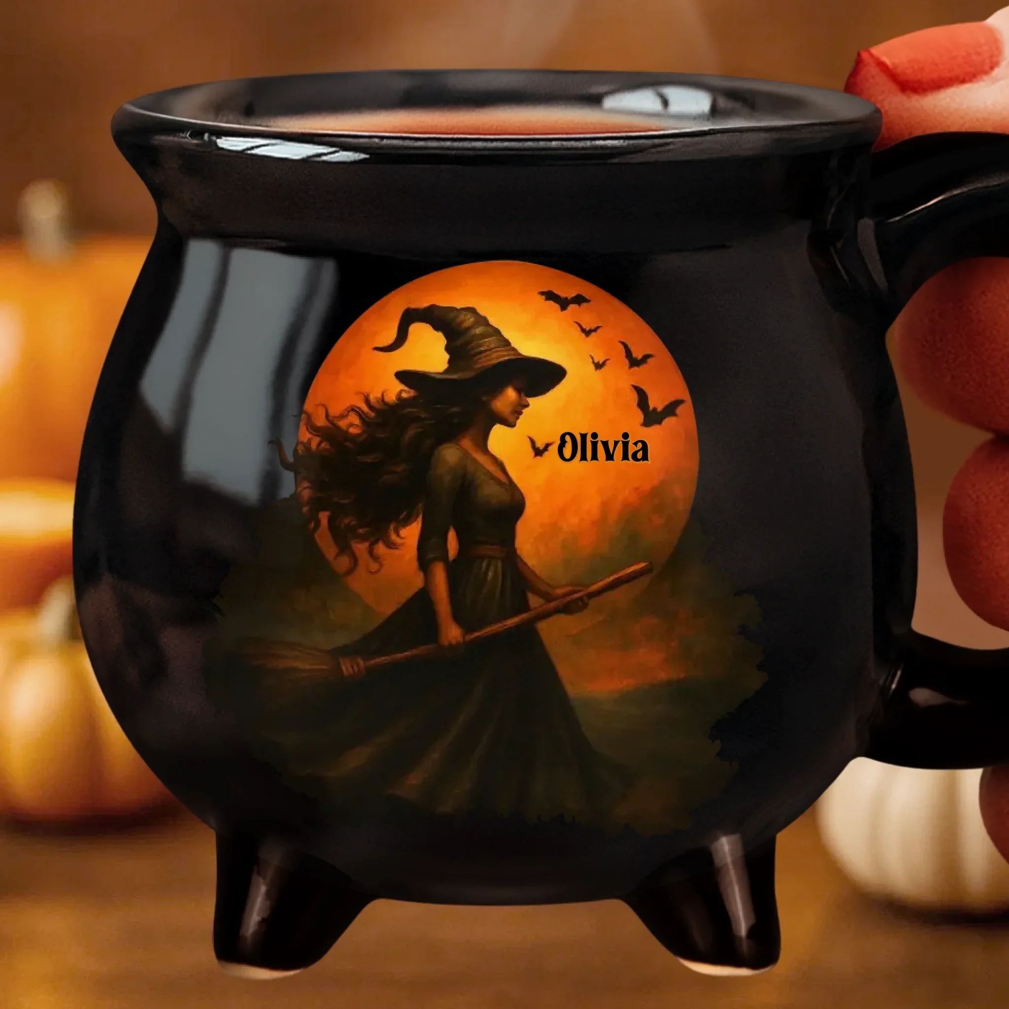 Custom Witch Cauldron Coffee Mug - Personalized Halloween Witchy Gifts For Besties, Sisters, BFF, Family, Yourself - Brewing Up A Wicked Spell - Image 2