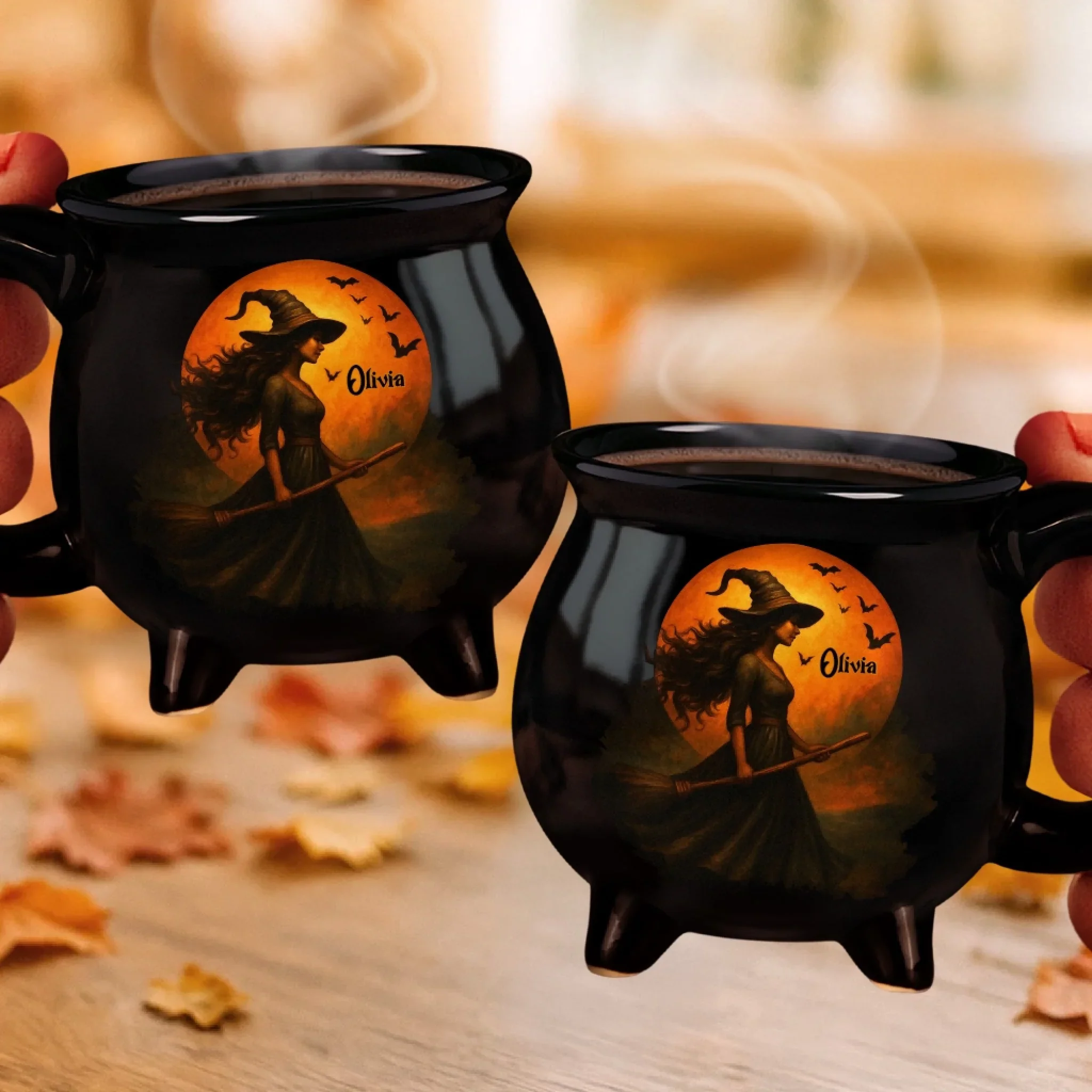 Custom Witch Cauldron Coffee Mug - Personalized Halloween Witchy Gifts For Besties, Sisters, BFF, Family, Yourself - Brewing Up A Wicked Spell - Image 5