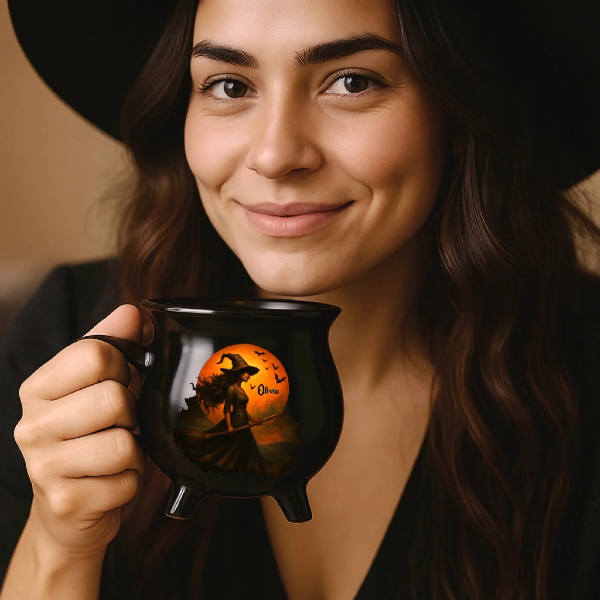Custom Witch Cauldron Coffee Mug - Personalized Halloween Witchy Gifts For Besties, Sisters, BFF, Family, Yourself - Witching You A Wicked Brew - Image 5