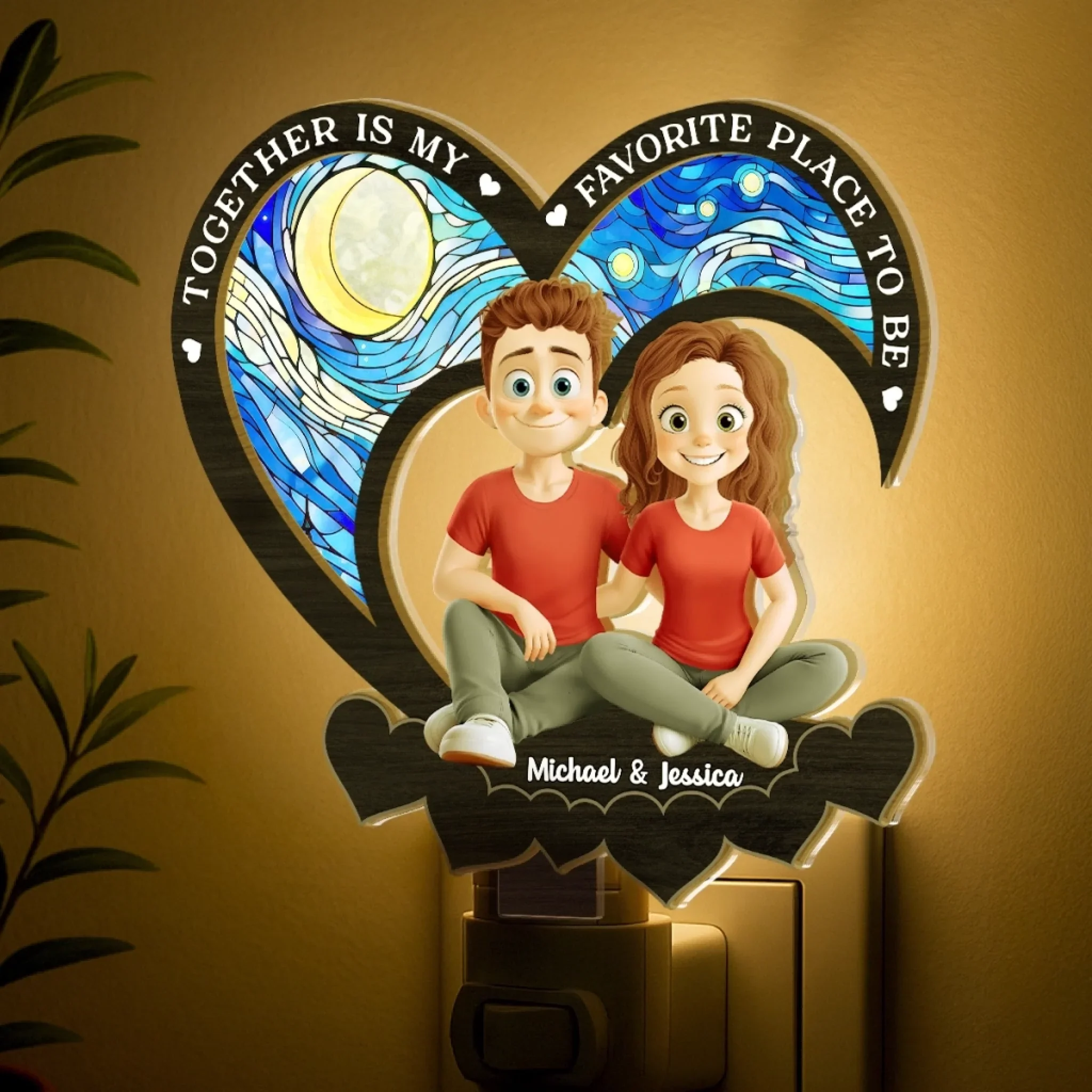 Custom Wood And Acrylic Night Light - Personalized Anniversary Wedding Gifts For Husband And Wife, Him And Her - Together, Always And Forever - Image 5