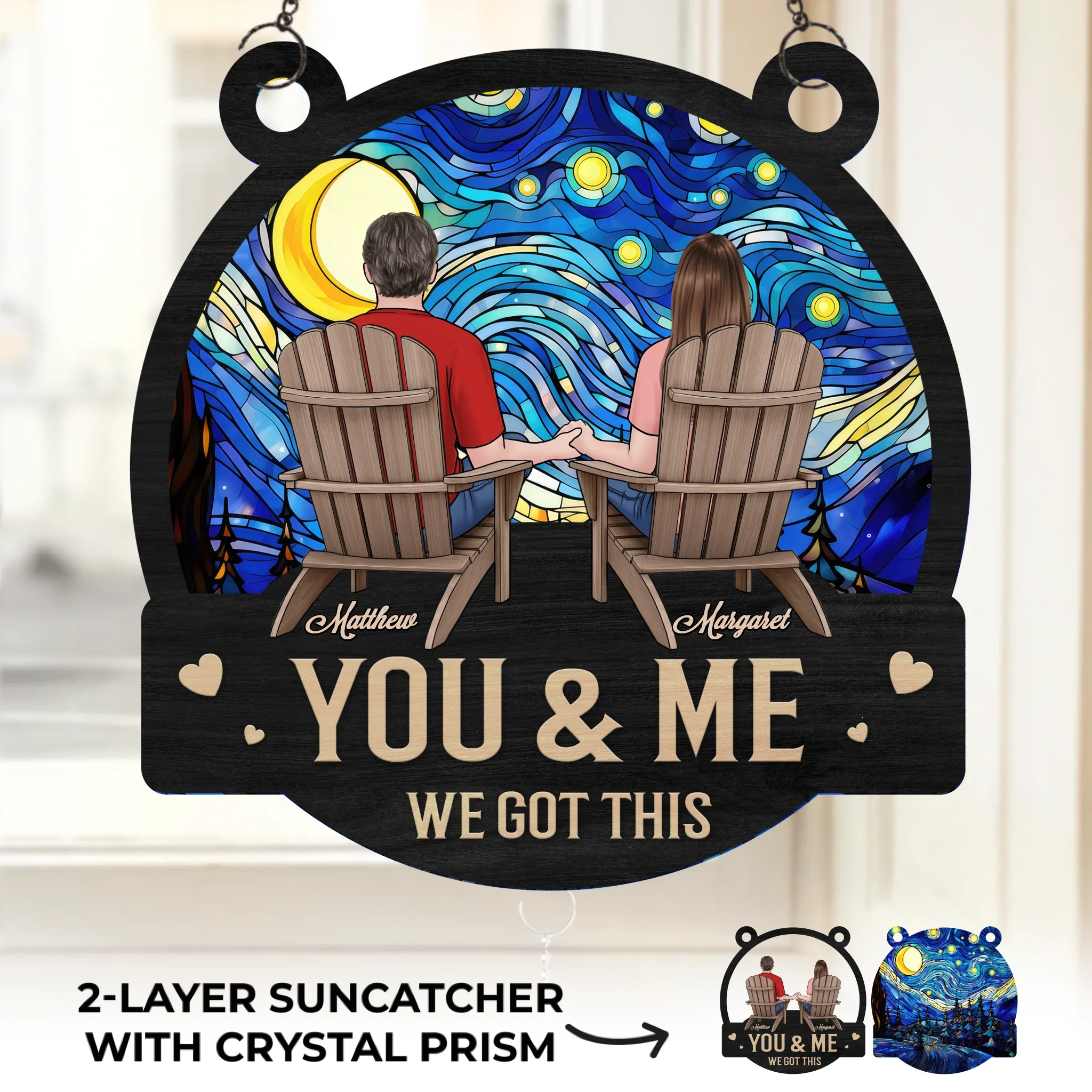 Custom Wood And Acrylic Suncatcher With Crystal Prism - Personalized Anniversary Wedding Gifts For Husband And Wife, Him And Her - Sunset Is Sweeter With You - Image 2