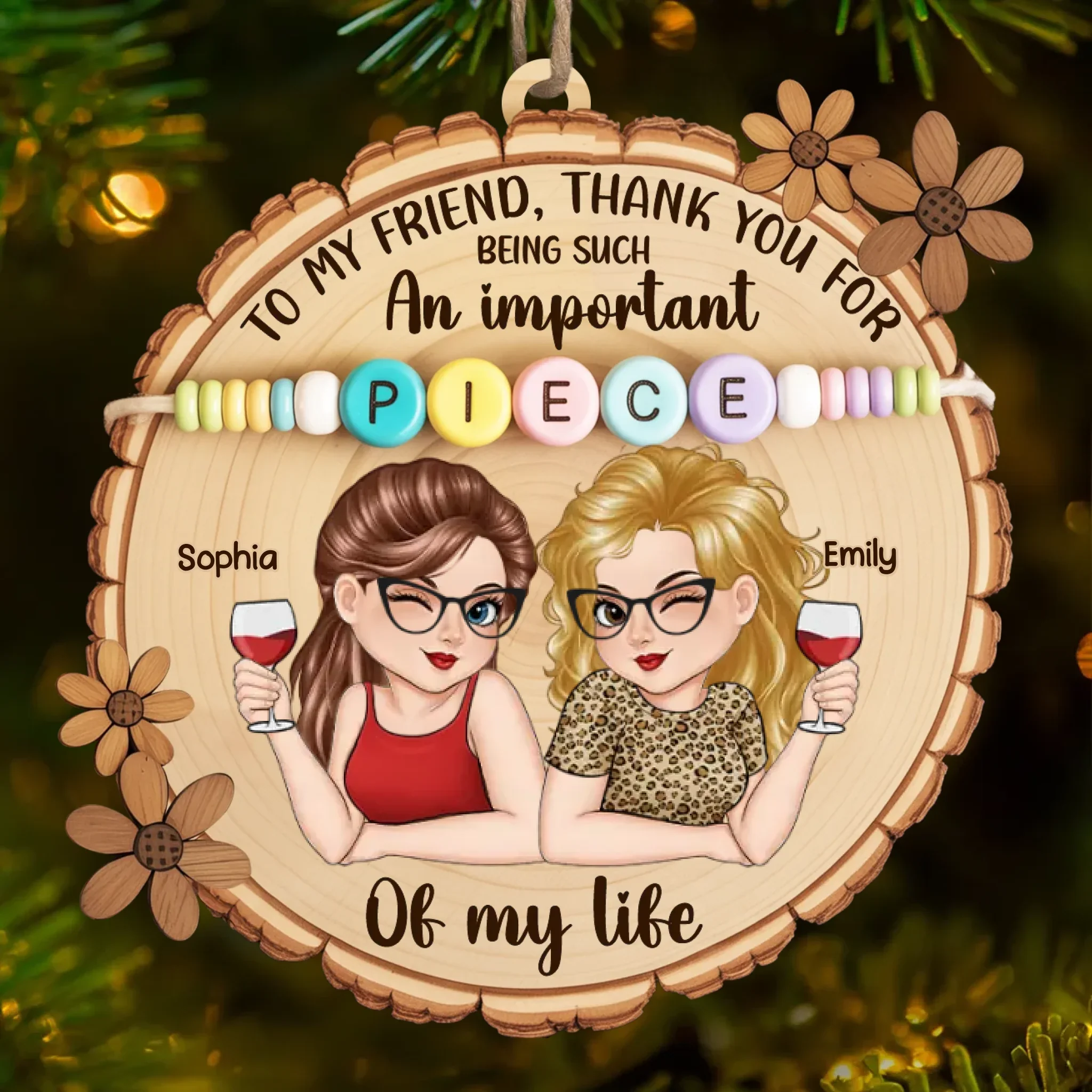 Custom Wood Ornament - Personalized Best Friend Christmas Birthday Gifts For Women, Besties, Sisters, BFF - Snowflakes Sparkle Like Our Friendship - Image 2