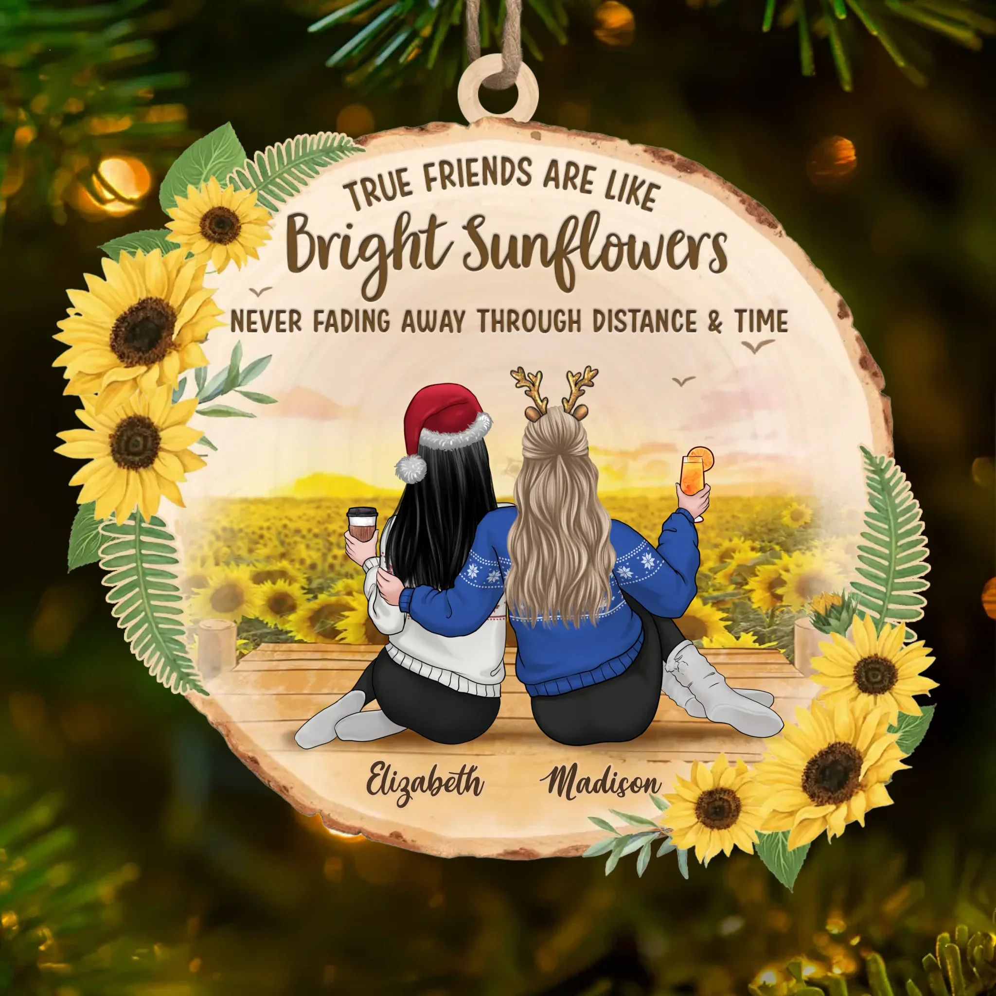 Custom Wood Ornament - Personalized Best Friend Christmas Birthday Gifts For Women, Besties, Sisters, BFF - Through Seasons Still Us - Image 2