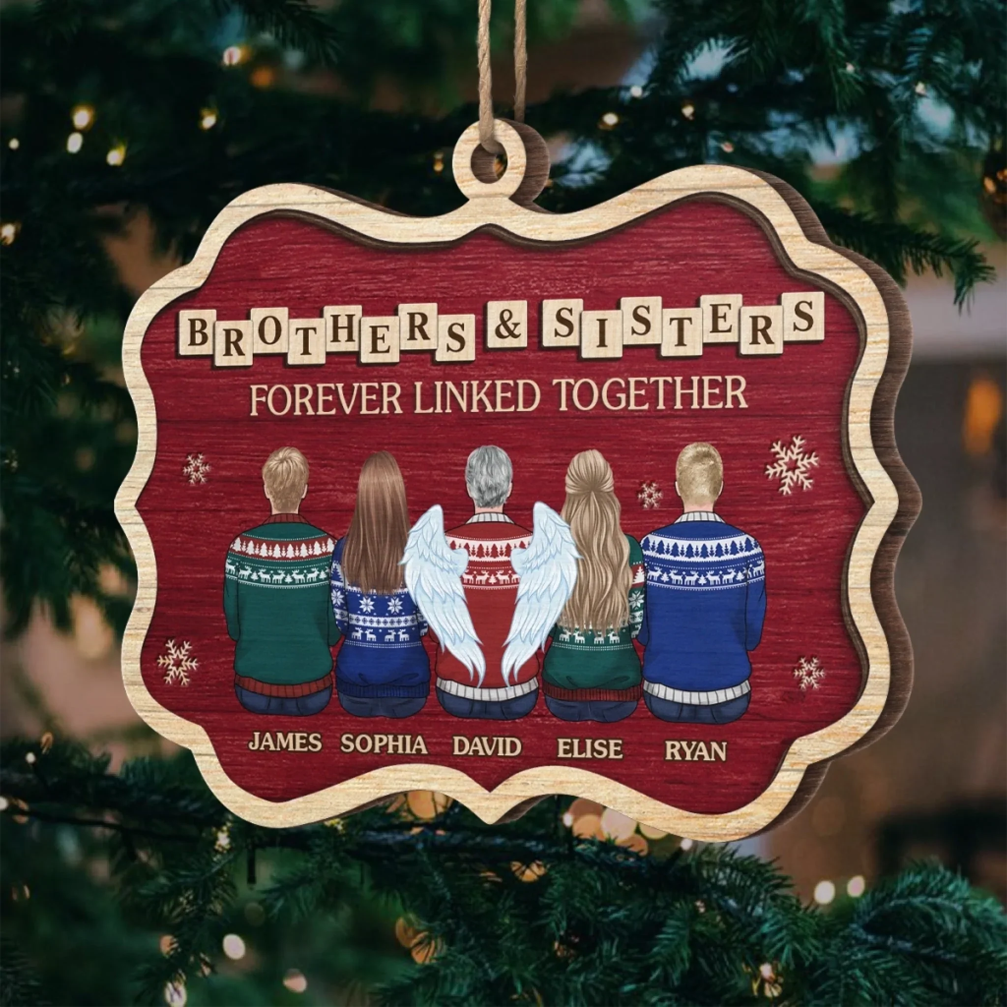 Custom Wood Ornament - Personalized Christmas Birthday Gifts For Brother, Sister - Forever Linked By Love - Image 5