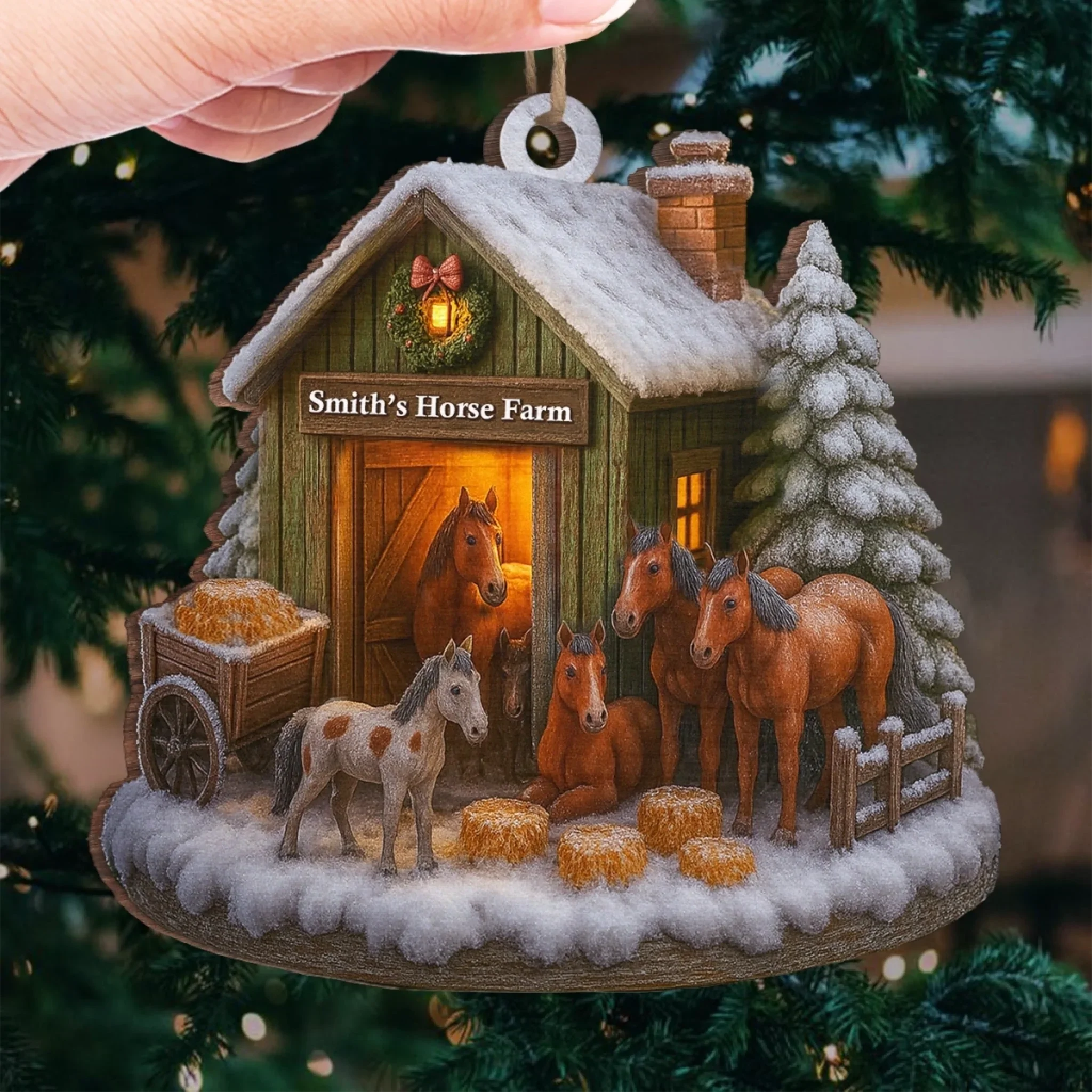 Custom Wood Ornament - Personalized Christmas Birthday Gifts For Women, Men - Christmas At The Horse Farm - Image 4