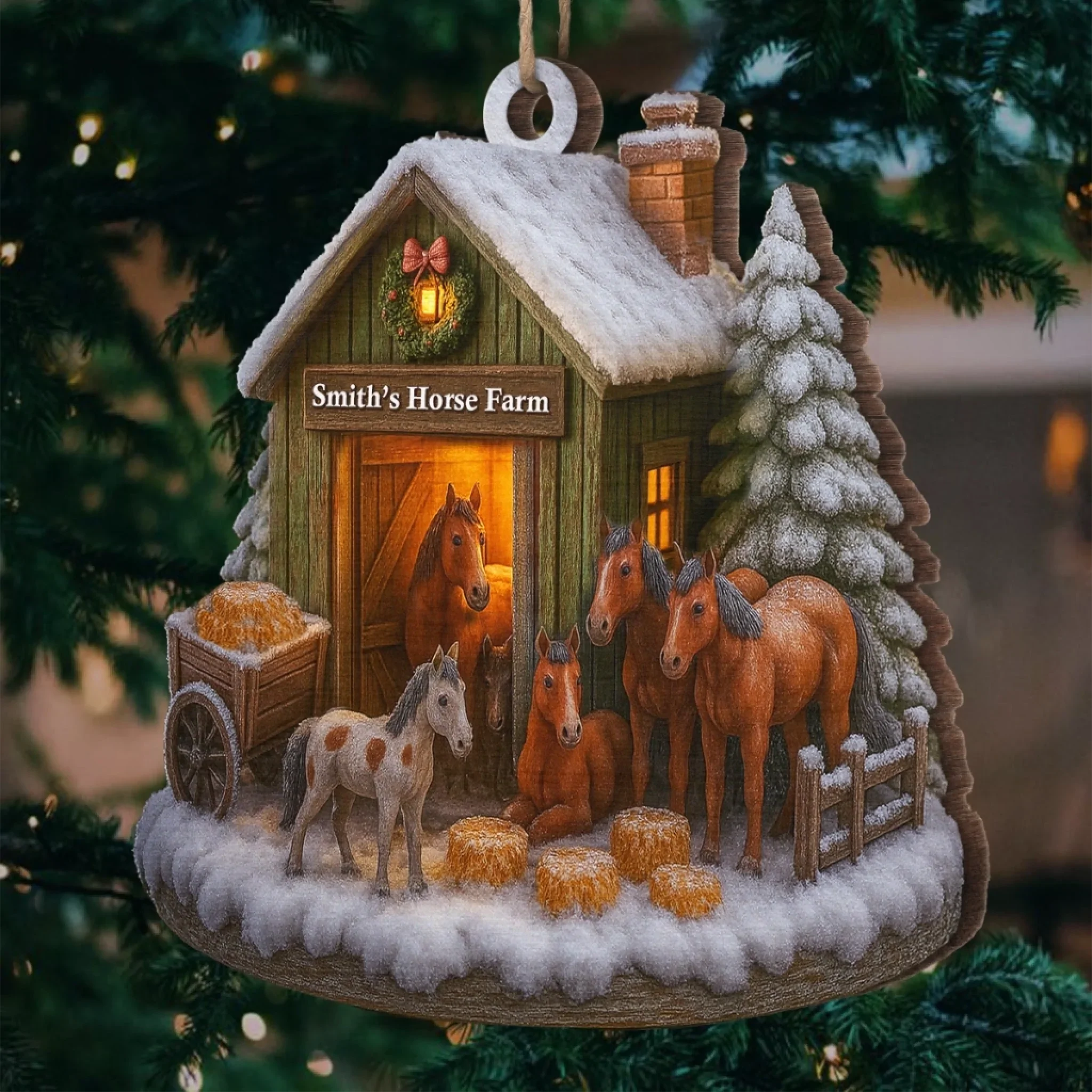 Custom Wood Ornament - Personalized Christmas Birthday Gifts For Women, Men - Christmas At The Horse Farm - Image 5