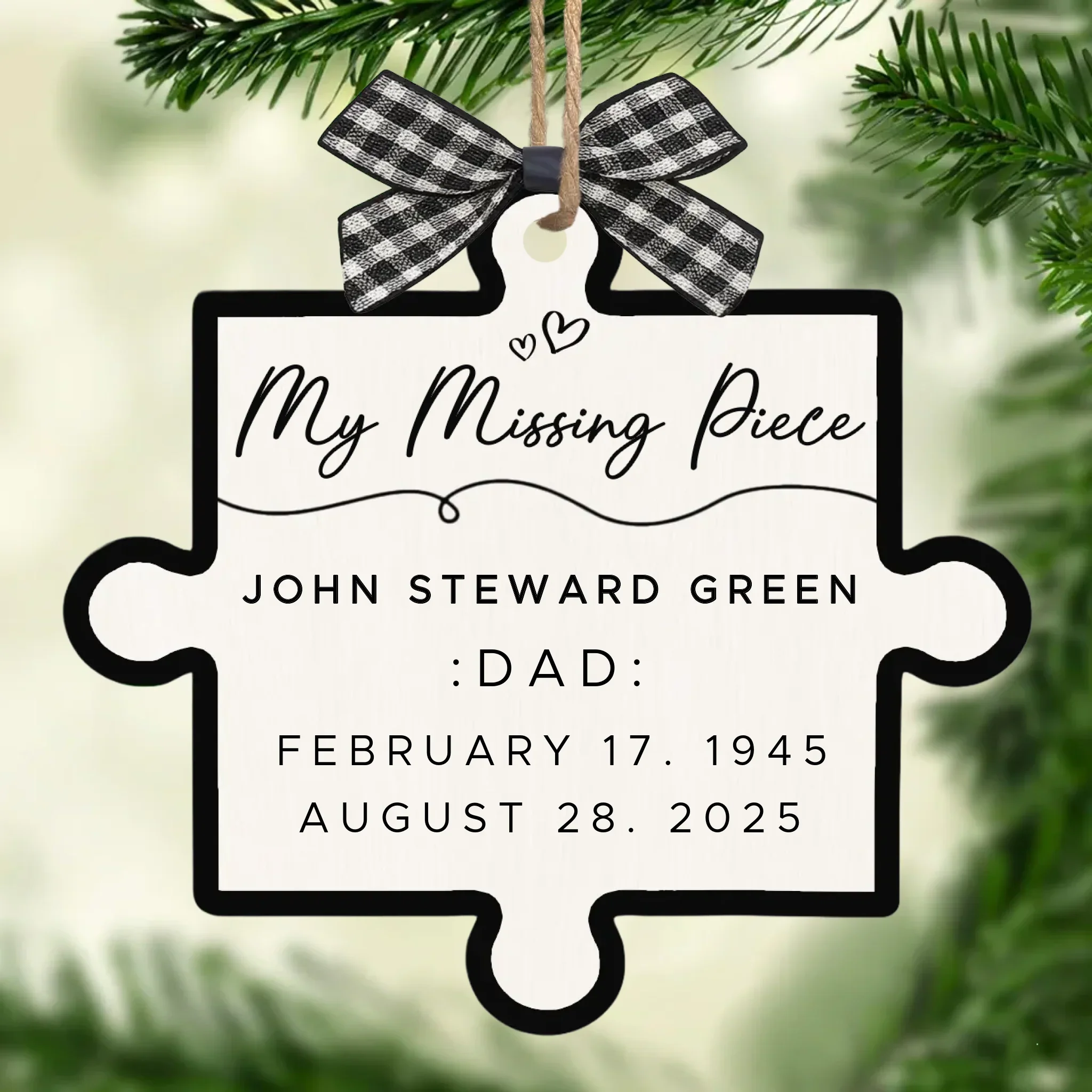 Custom Wood Ornament - Personalized Christmas Memorial Sympathy Gifts For Loss Of Mom, Dad - Our Missing Piece - Image 2