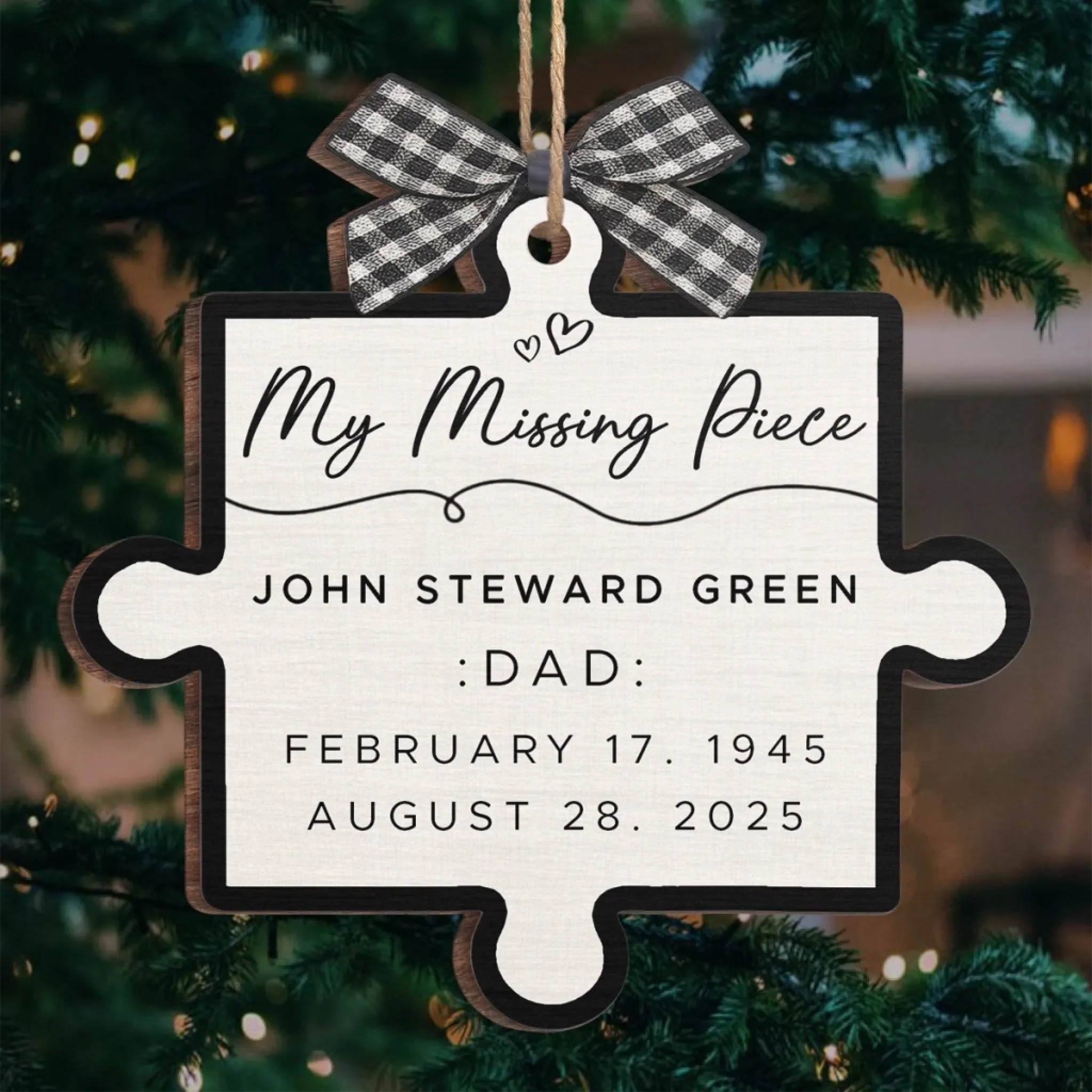 Custom Wood Ornament - Personalized Christmas Memorial Sympathy Gifts For Loss Of Mom, Dad - Our Missing Piece - Image 3