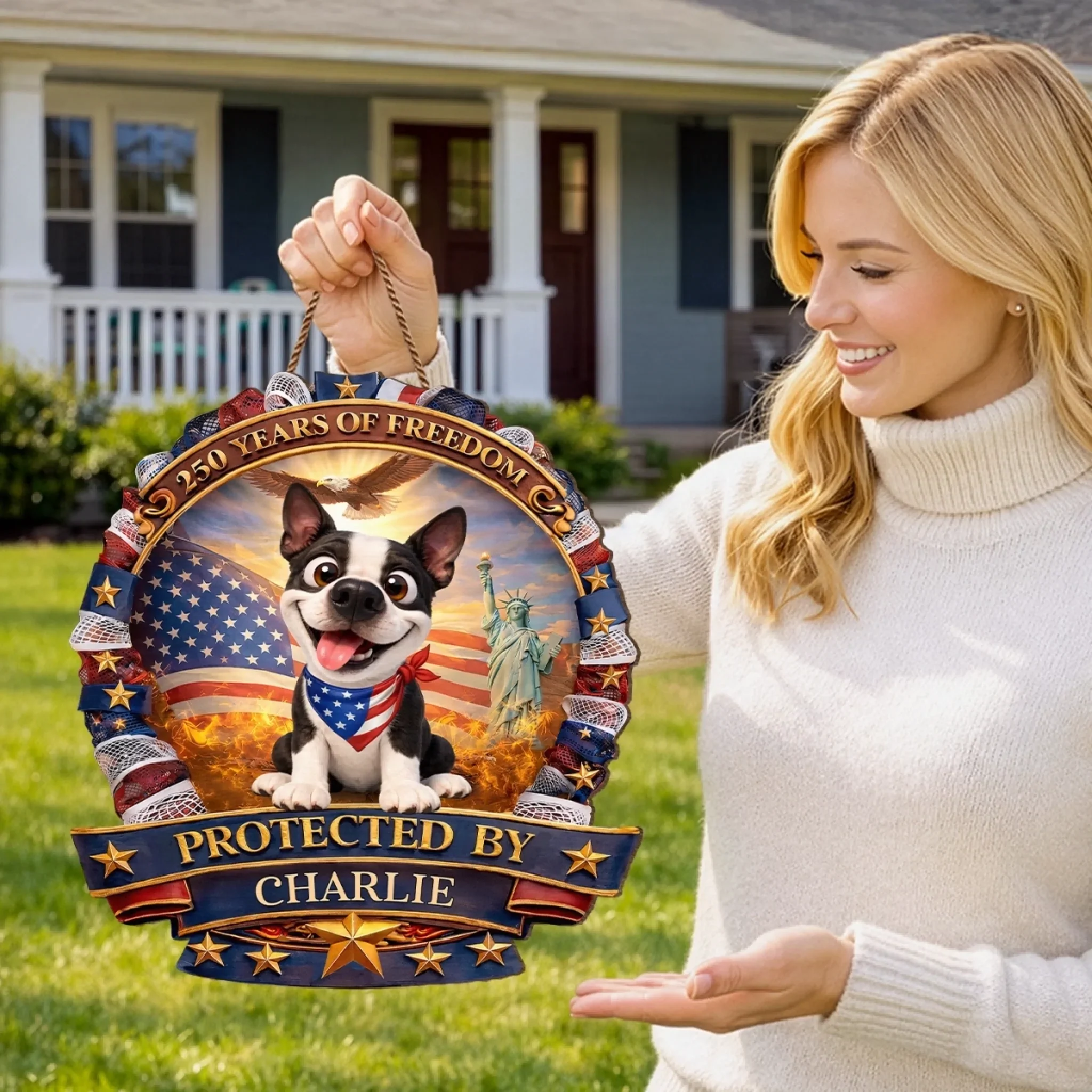Custom Wood Sign - Personalized America 250th Anniversary Gifts For Dog Lovers, Dog Dad And Mom - Home Of Freedom And Happy Dogs - Image 4