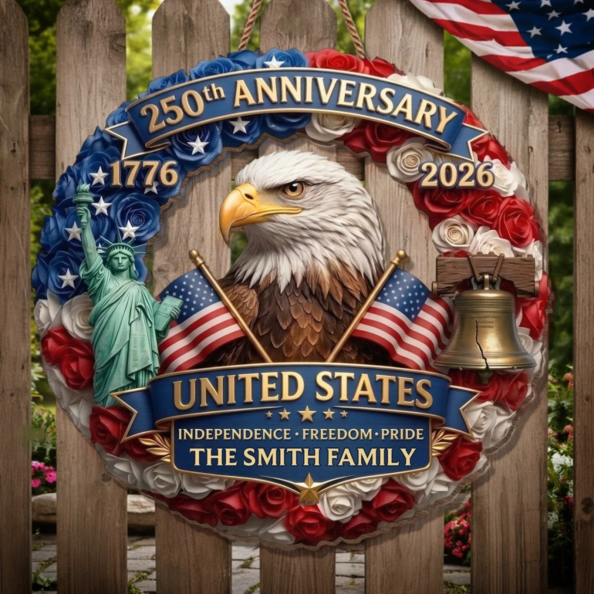 Custom Wood Sign - Personalized America 250th Anniversary Gifts For Mom, Dad, Brother, Sister, Kids - Born Free Living Proud - Image 3