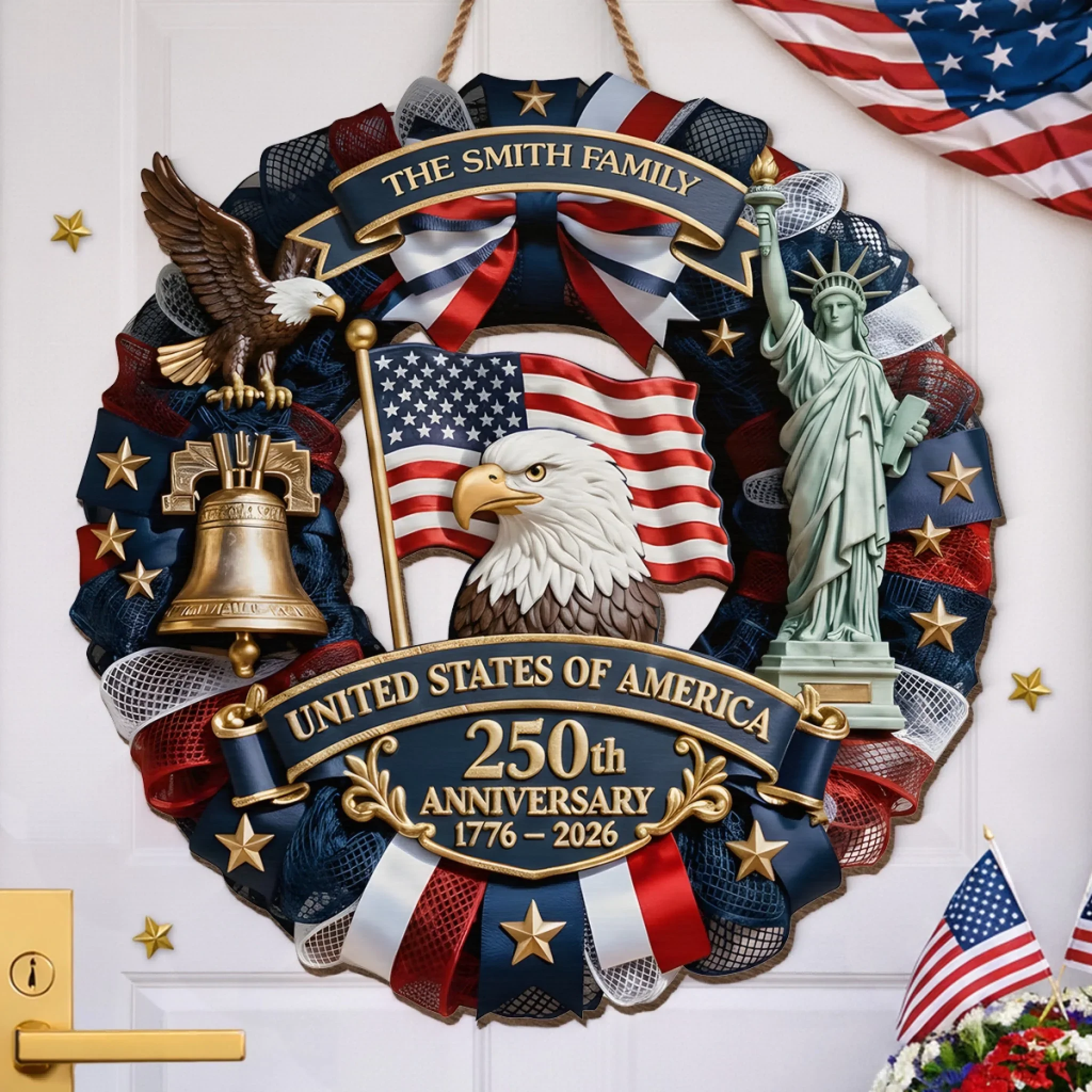 Custom Wood Sign - Personalized America 250th Anniversary Gifts For Mom, Dad, Brother, Sister, Kids - Family First, Forever Always - Image 2