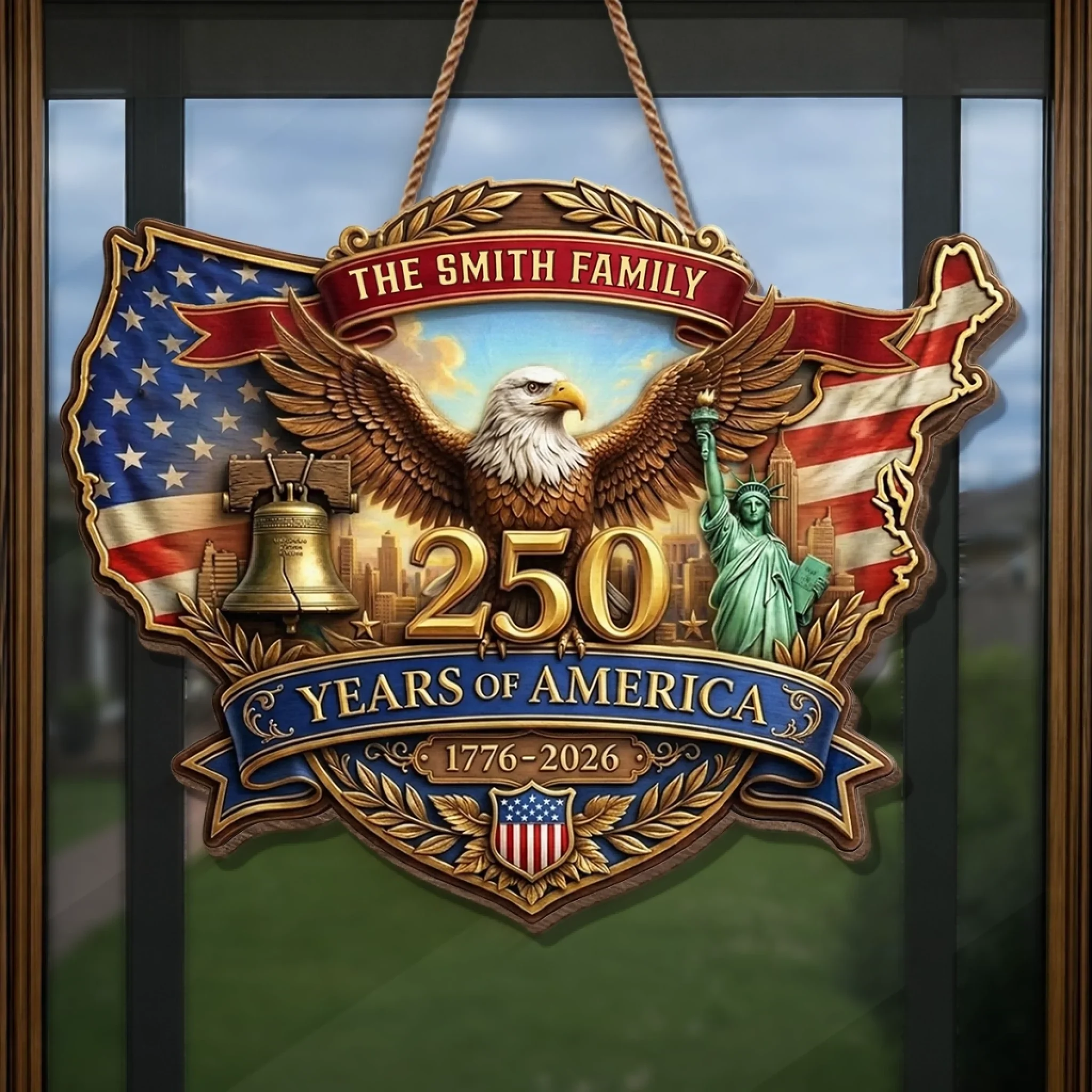 Custom Wood Sign - Personalized America 250th Anniversary Gifts For Mom, Dad, Brother, Sister, Kids - God Bless America And This Home - Image 3