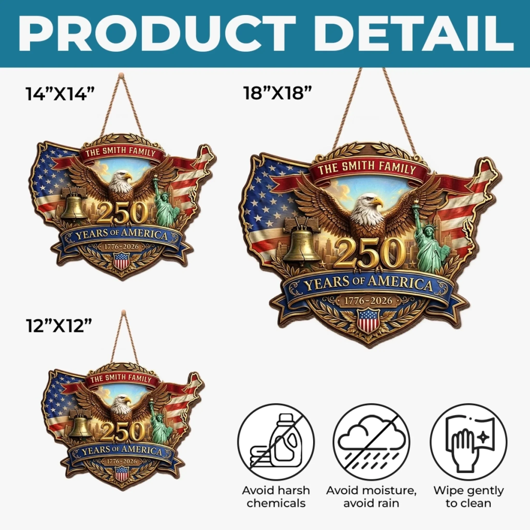 Custom Wood Sign - Personalized America 250th Anniversary Gifts For Mom, Dad, Brother, Sister, Kids - God Bless America And This Home - Image 5