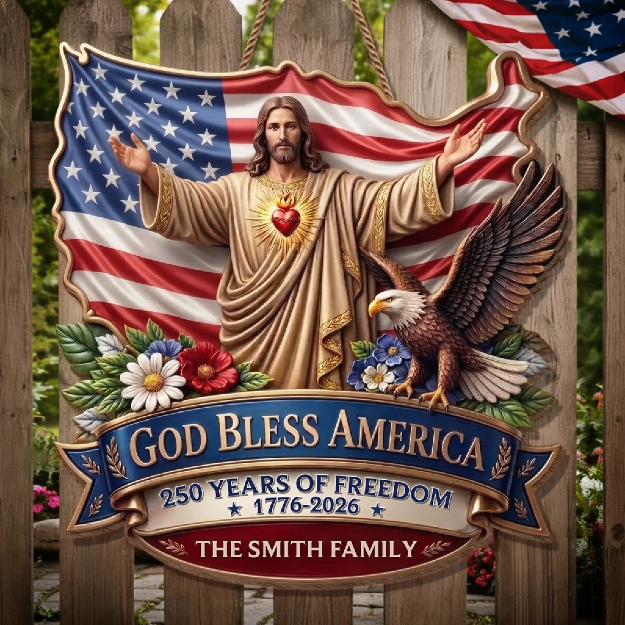 Custom Wood Sign - Personalized America 250th Anniversary Gifts For Mom, Dad, Brother, Sister, Kids - God Bless America Forever - Image 4