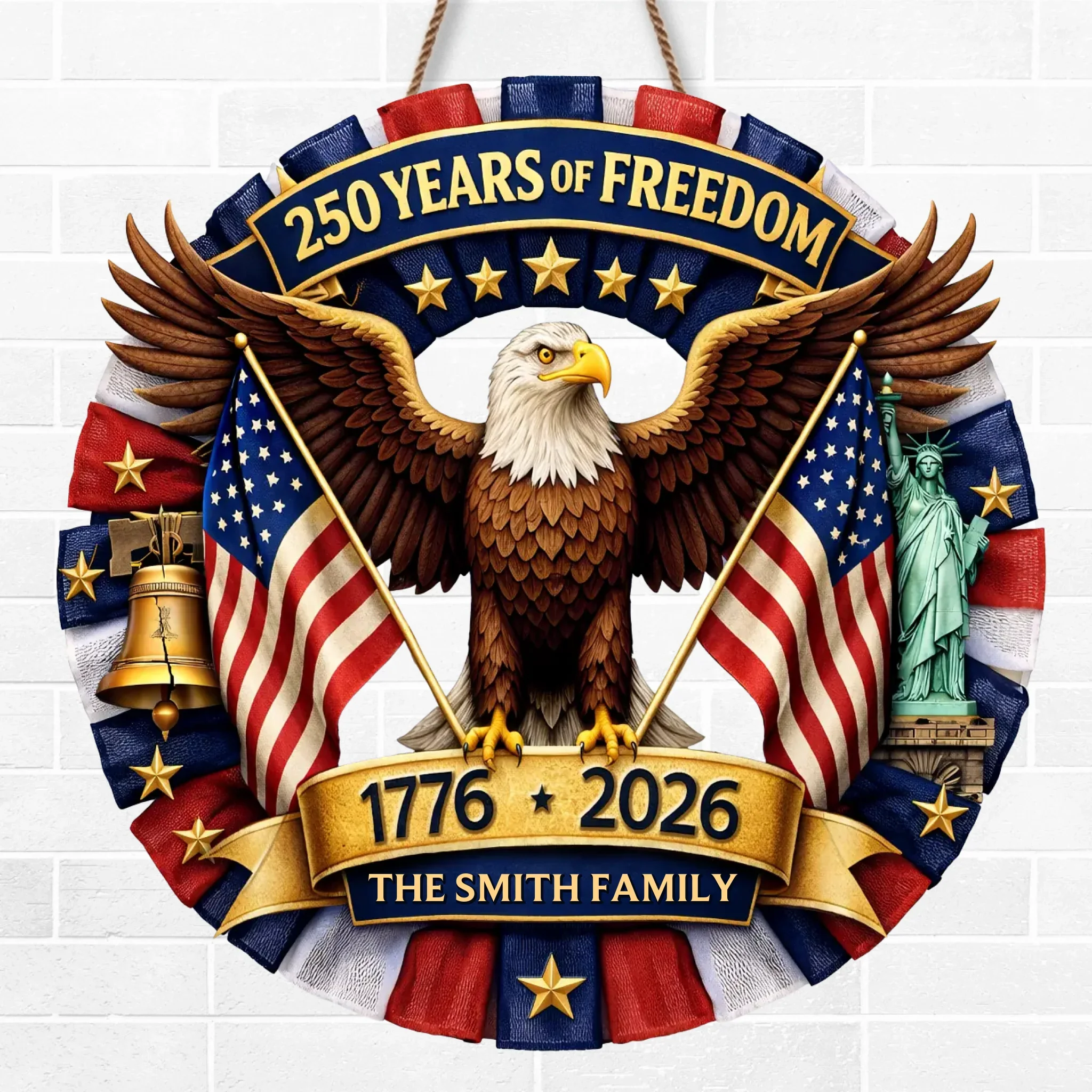 Custom Wood Sign - Personalized America 250th Anniversary Gifts For Mom, Dad, Brother, Sister, Kids - Let Freedom Shine Bright - Image 2