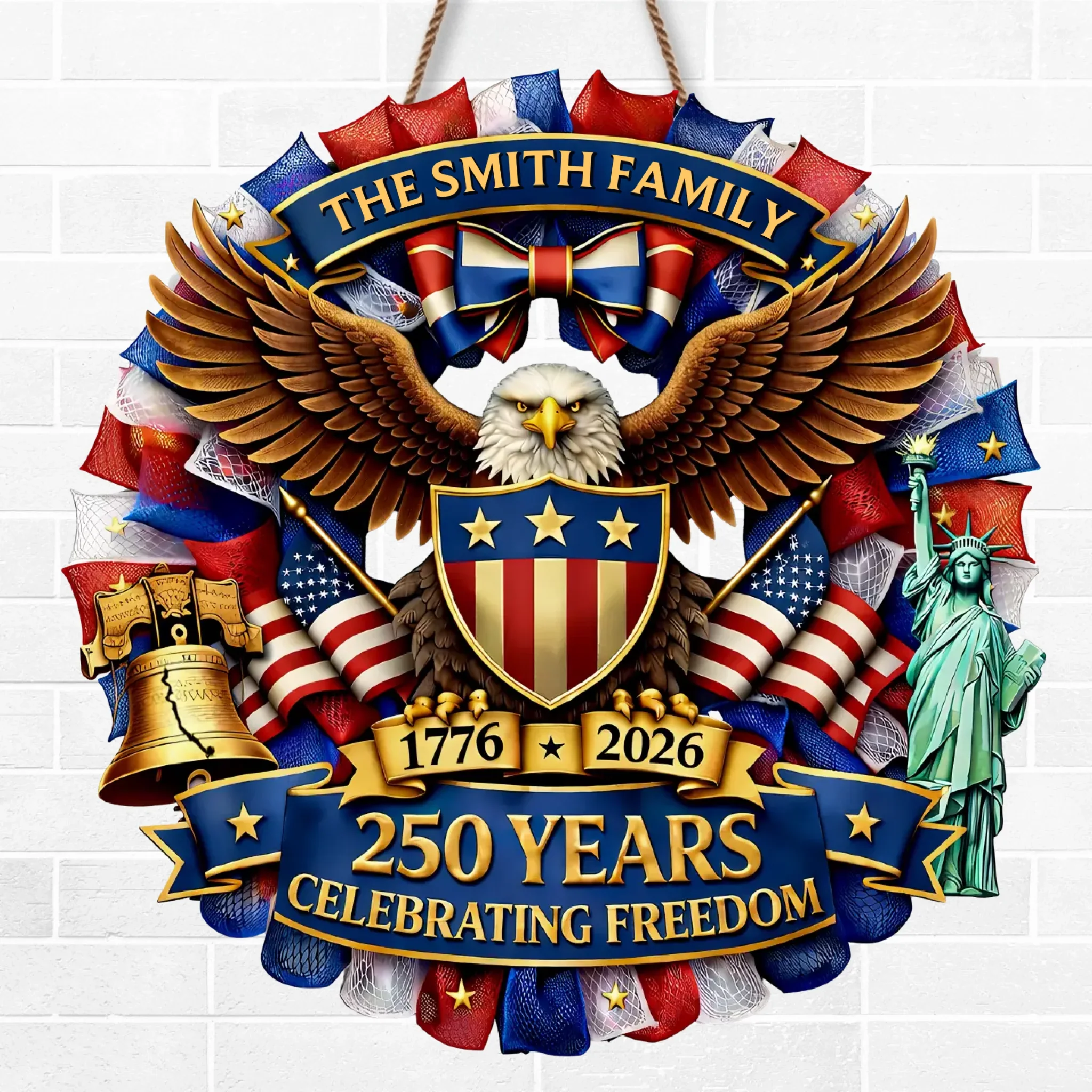 Custom Wood Sign - Personalized America 250th Anniversary Gifts For Mom, Dad, Brother, Sister, Kids - Together In Proud Unity - Image 2