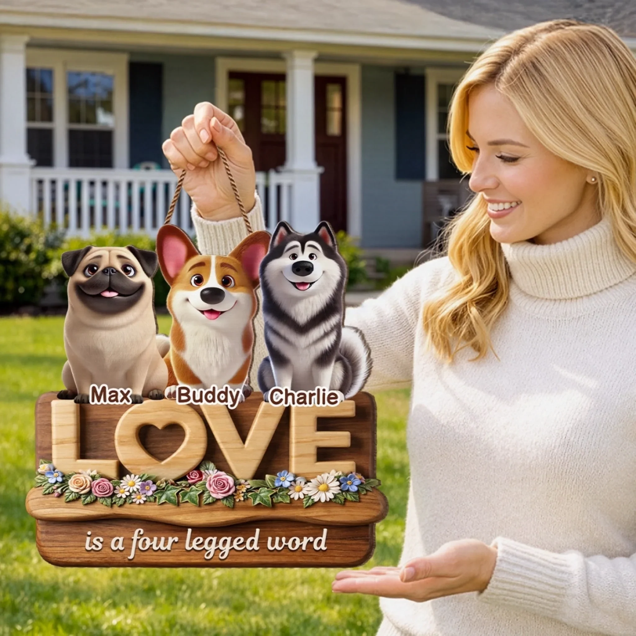 Custom Wood Sign - Personalized Birthday Gifts For Dog Cat Lovers, Dog Dad And Mom, Cat Owners - Happiness Comes Furry - Image 5
