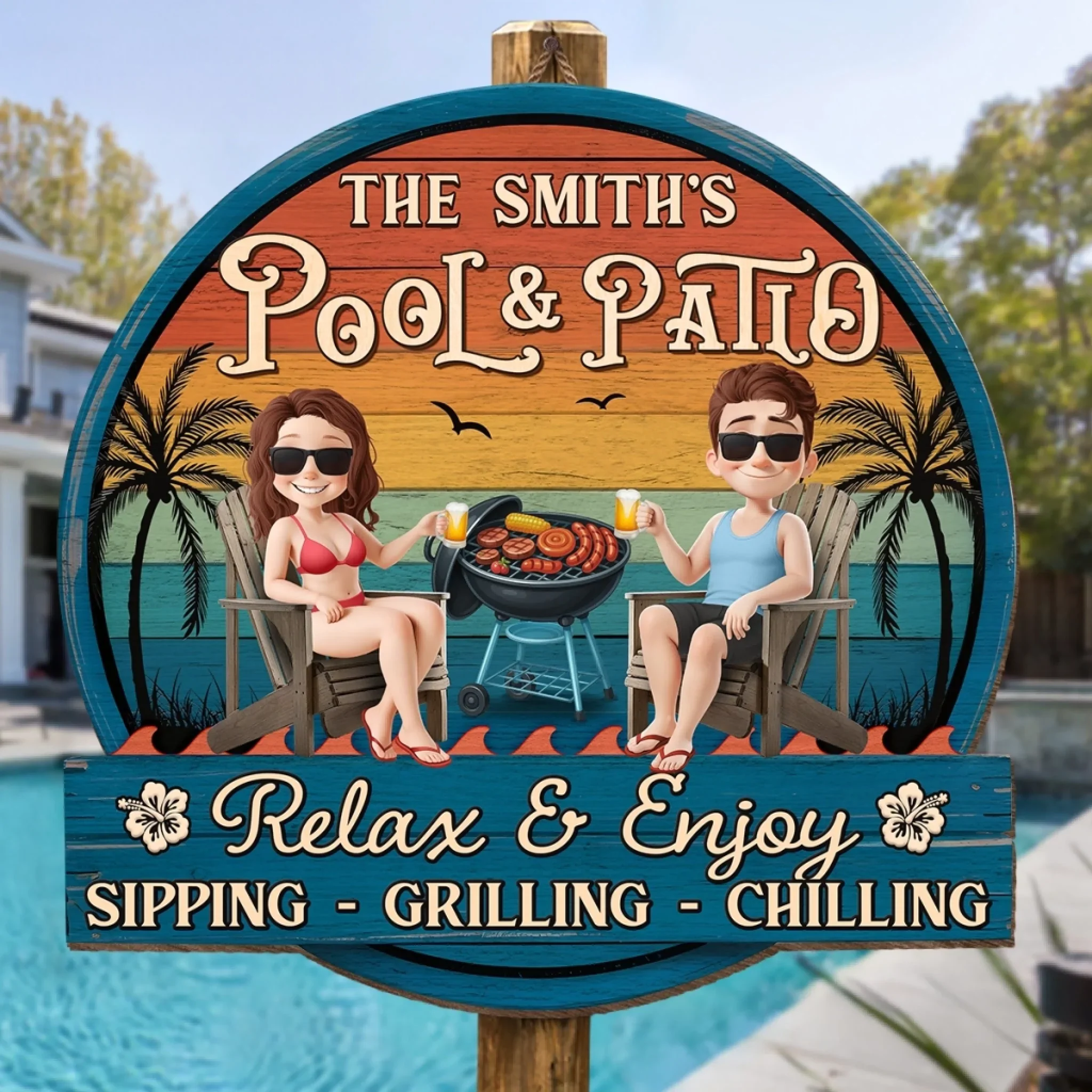 Custom Wood Sign - Personalized Summer Vacation And Travel Gifts For Husband And Wife, Him And Her - Sunshine And Sips