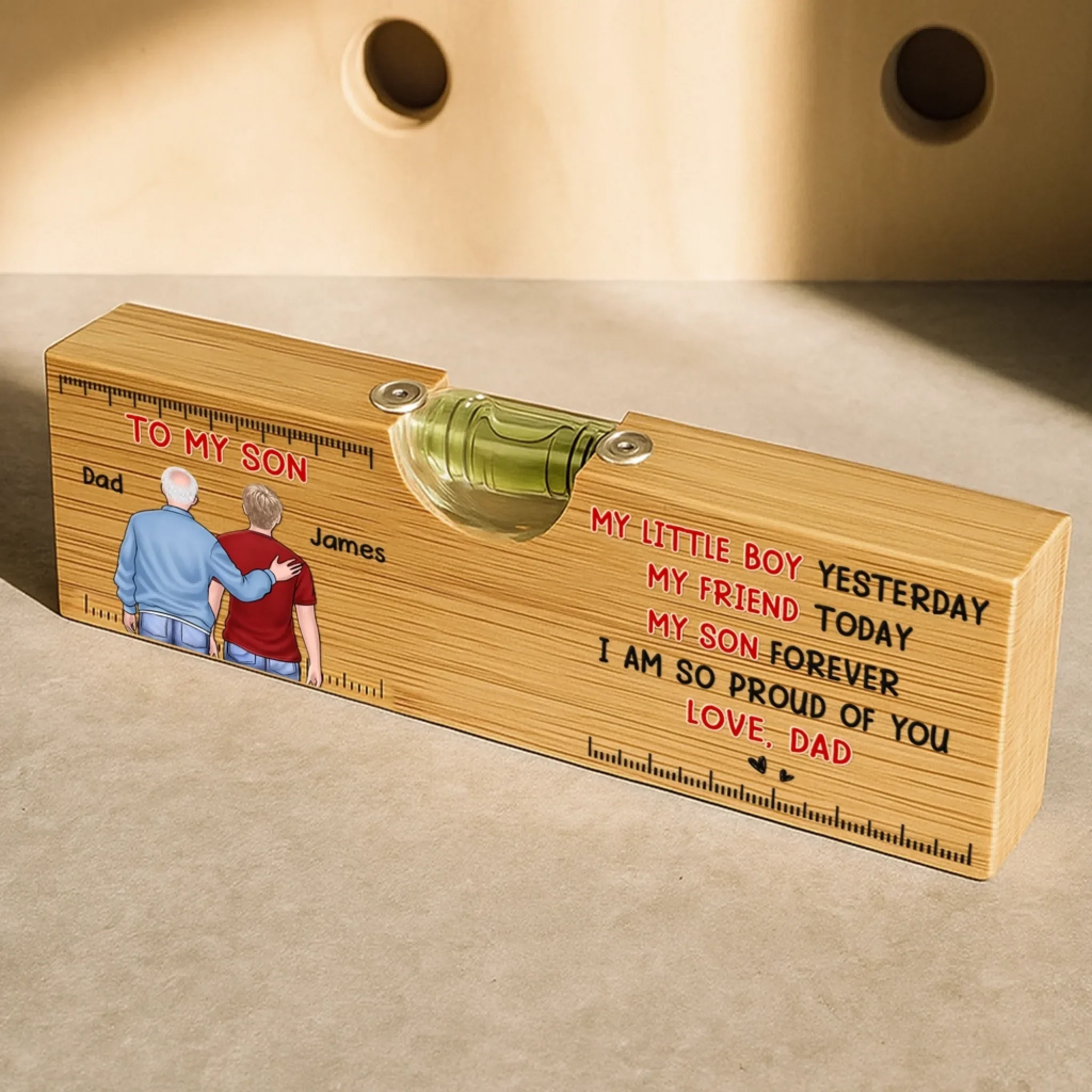 Custom Wooden Bottle Opener With Built-in Spirit Level - Personalized Birthday Gifts For Mom, Dad, Son - My Little Boy - Image 5