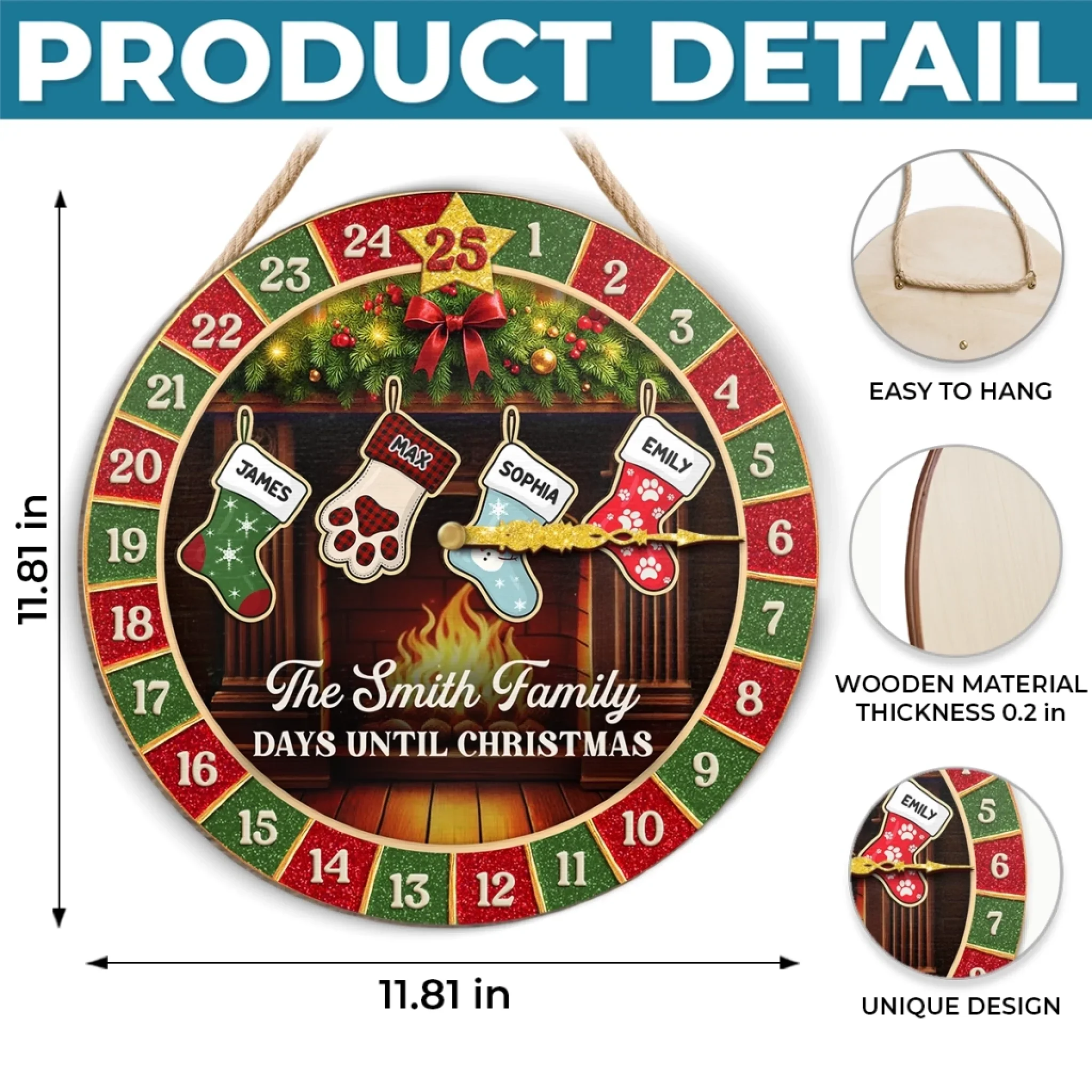 Custom Wooden Countdown Calendar - Personalized Christmas Birthday Gifts For Mom, Dad, Brother, Sister, Kids - Warm Hearts Gather At Christmas - Image 4