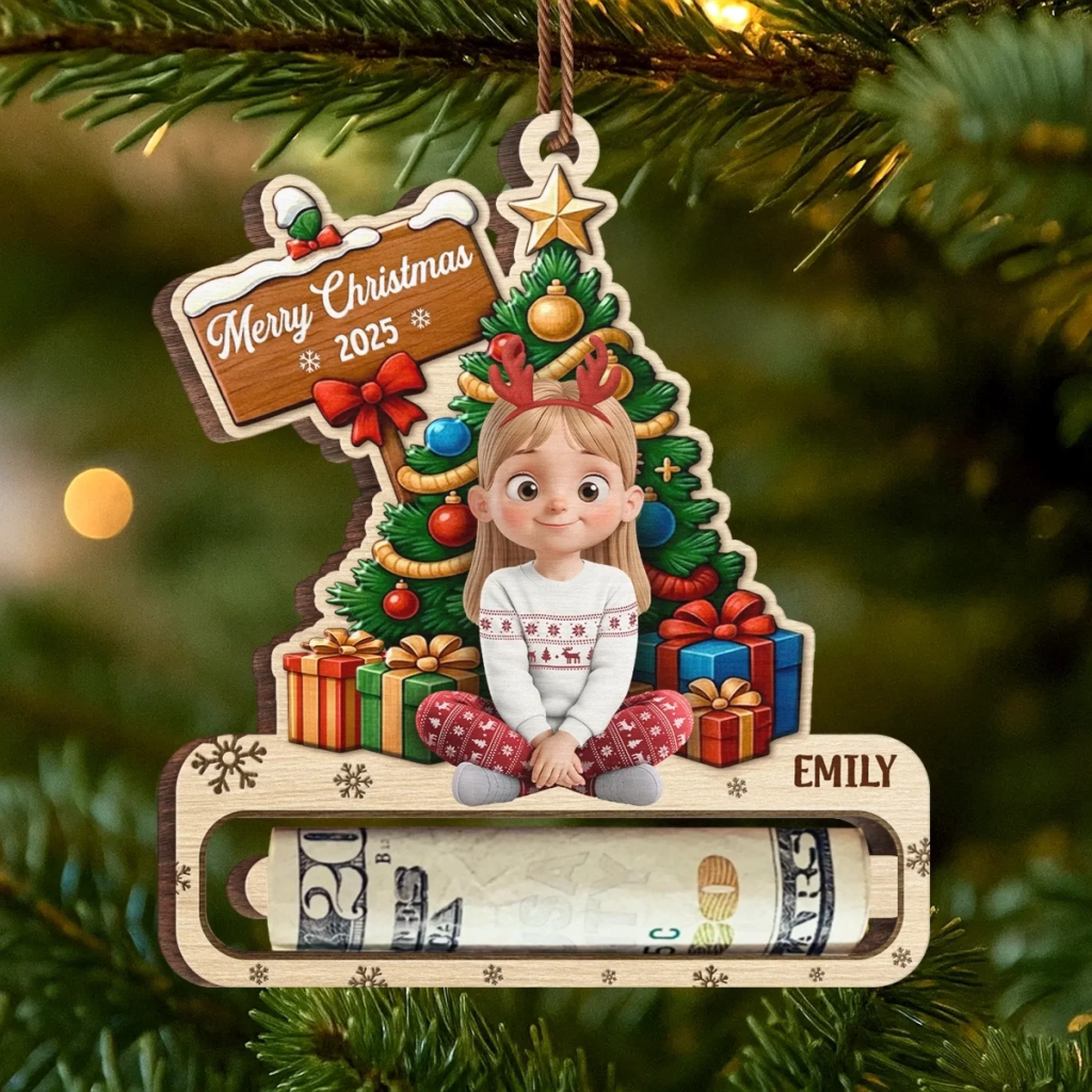Custom Wooden Money Holder Ornament - Personalized Christmas Birthday Gifts For Kids - Little Elves Big Smiles - Image 7