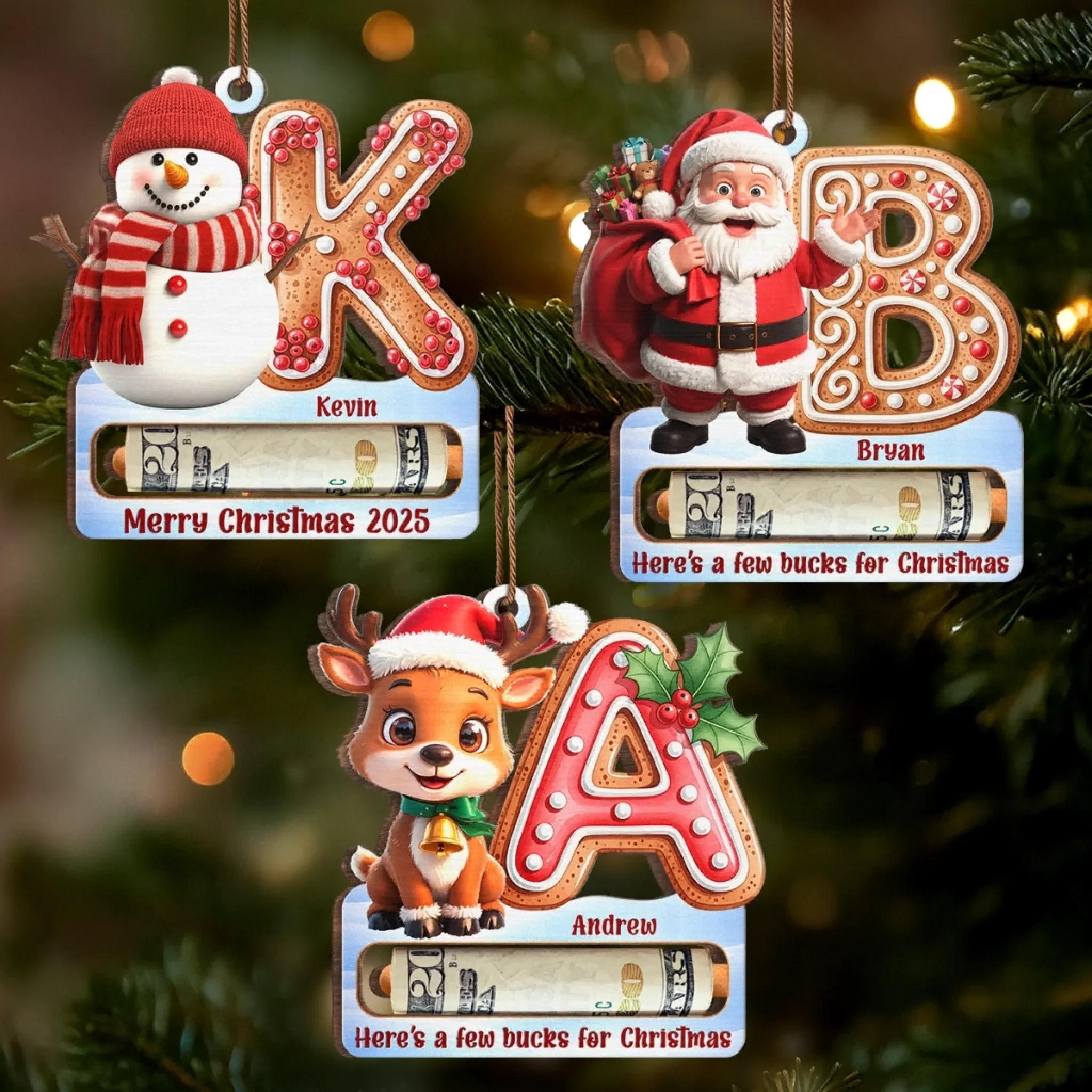 Custom Wooden Money Holder Ornament - Personalized Christmas Birthday Gifts For Kids - Magical Christmas Moments For Little Ones