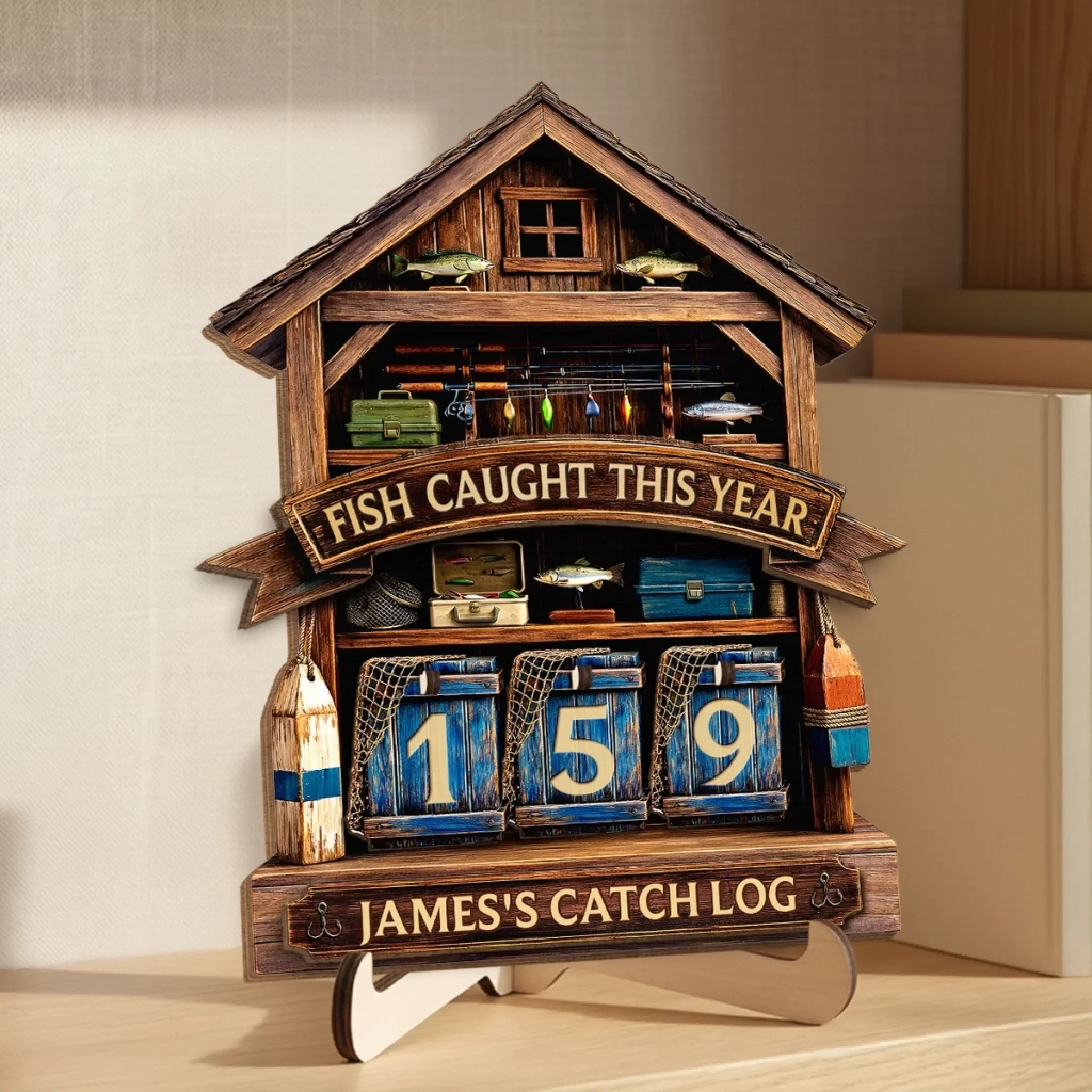 Custom Wooden Tracker Sign - Personalized Birthday Fishing Gifts For Fisherman - Master Angler Log - Image 4