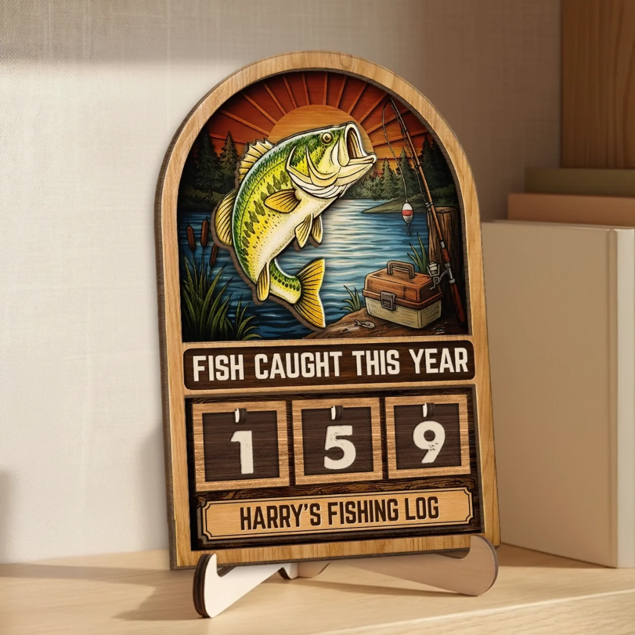 Custom Wooden Tracker Sign - Personalized Birthday Fishing Gifts For Fisherman - Total Fish Caught - Image 4