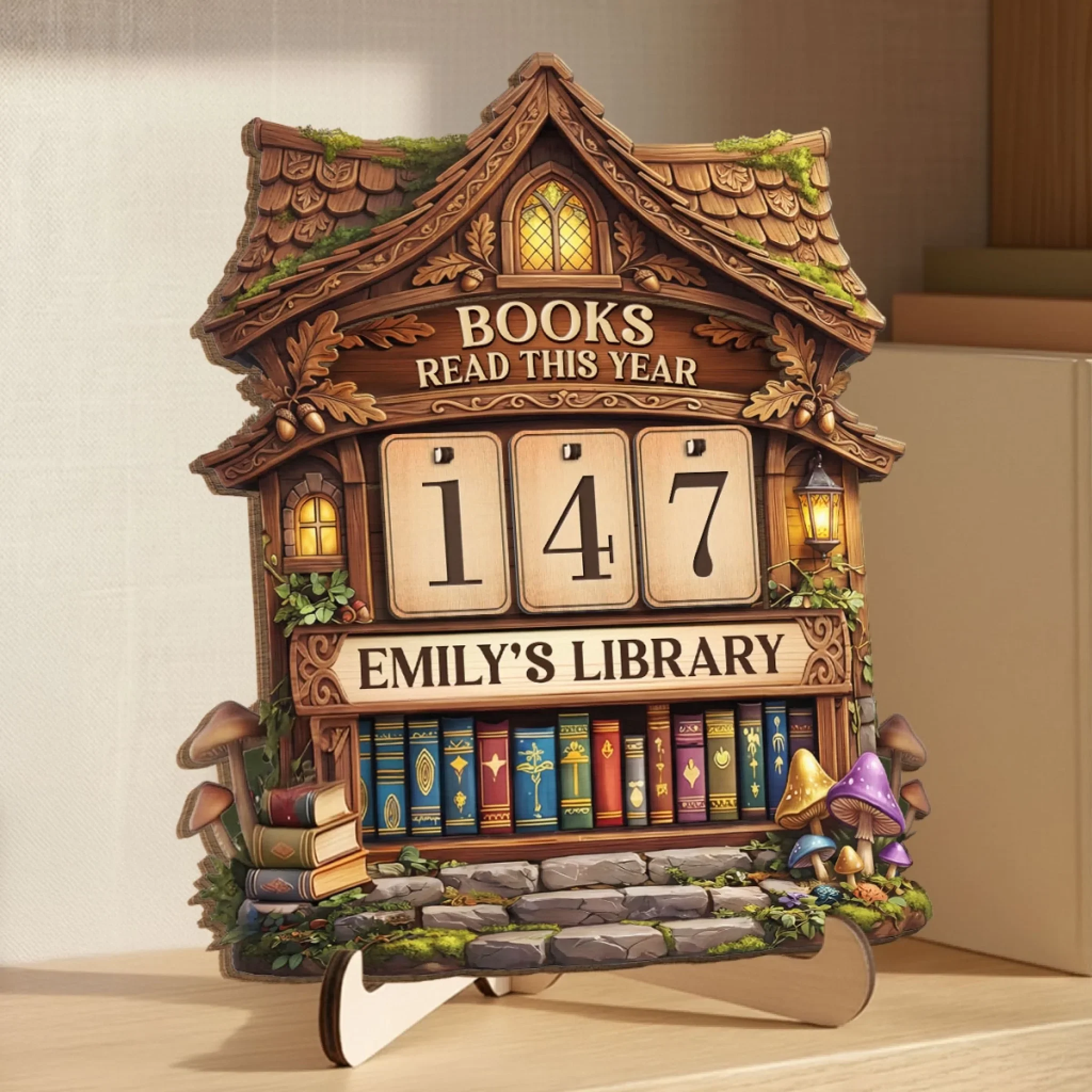 Custom Wooden Tracker Sign - Personalized Bookish Gifts For Book Lovers, Bookworms, Readers - Shelves Full Of Magic - Image 3