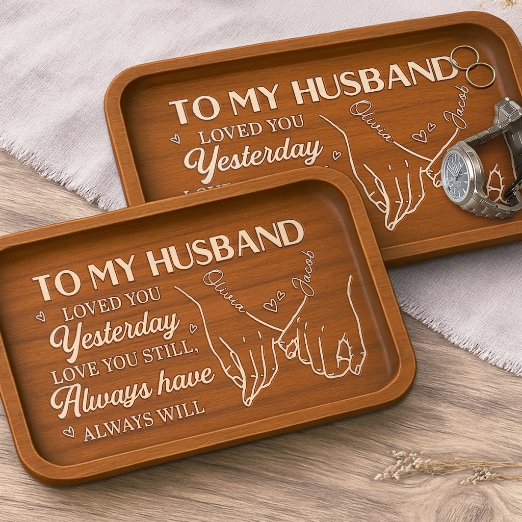 Custom Wooden Valet Tray - Personalized Anniversary Wedding Gifts For Husband And Wife, Him And Her - Thank You For Being My Forever, Couple Birthday Gifts For Him And Her - Image 3