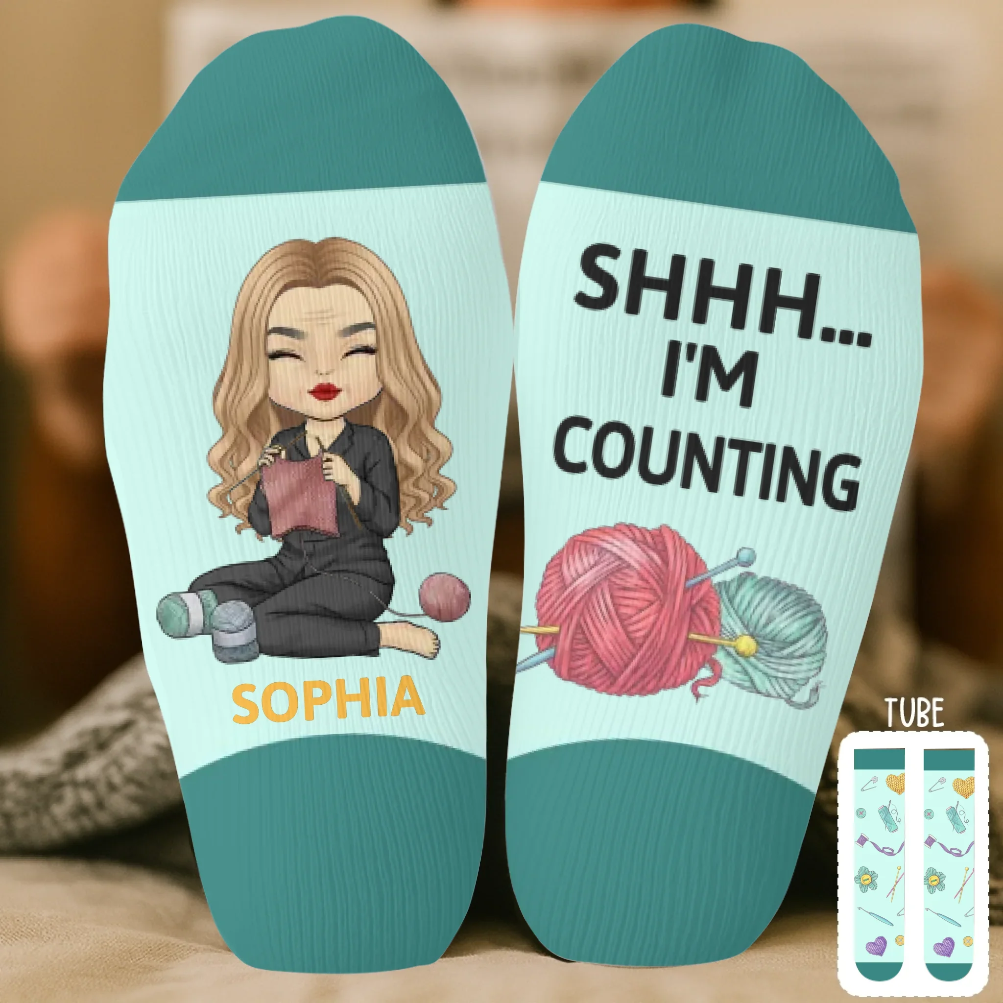 Custom Yarn Crew Socks - Personalized Birthday Gifts For Crochet Knitting Lovers, Crocheters, Knitters - Hooked On Crochet - Image 2