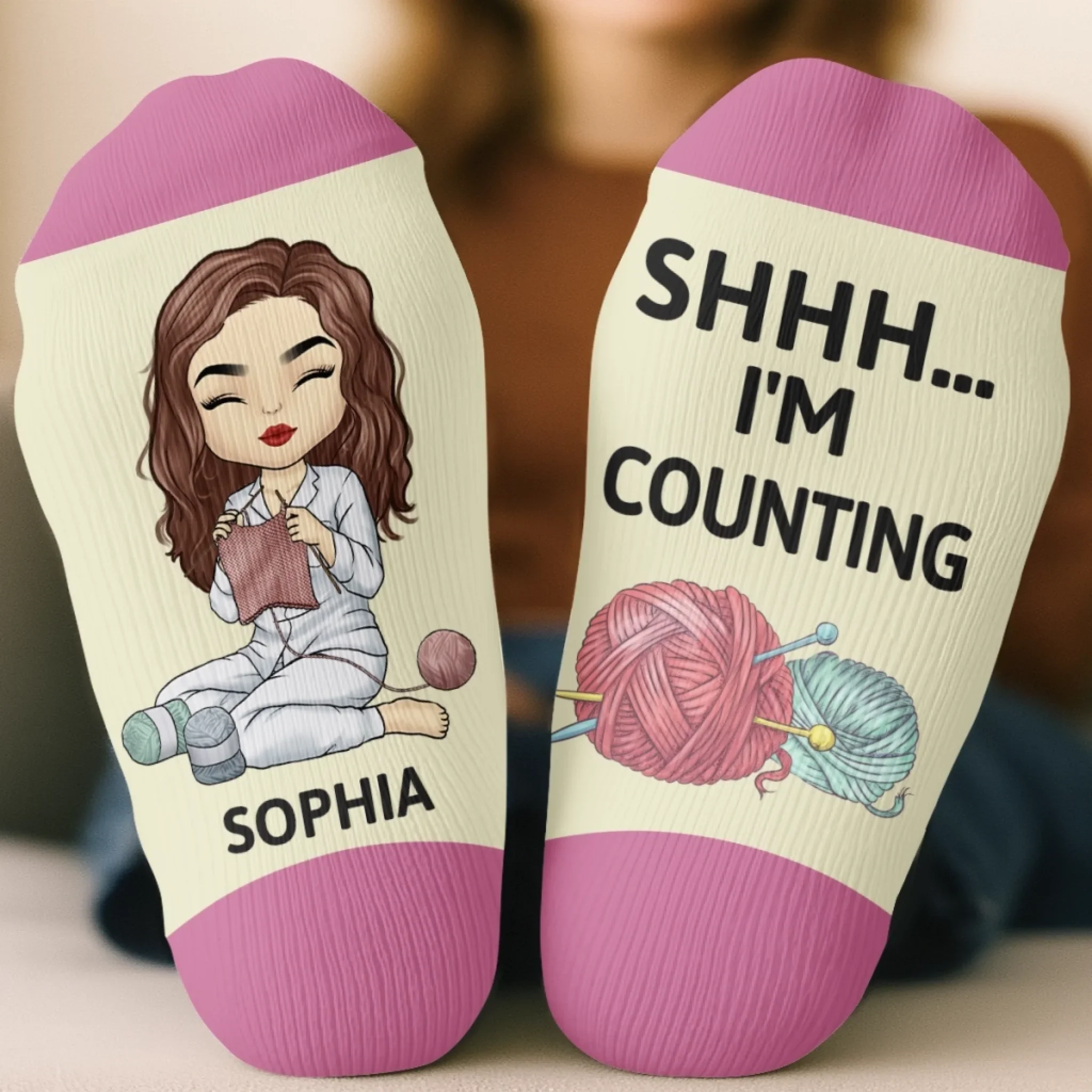 Custom Yarn Crew Socks - Personalized Birthday Gifts For Crochet Knitting Lovers, Crocheters, Knitters - Hooked On Crochet - Image 3