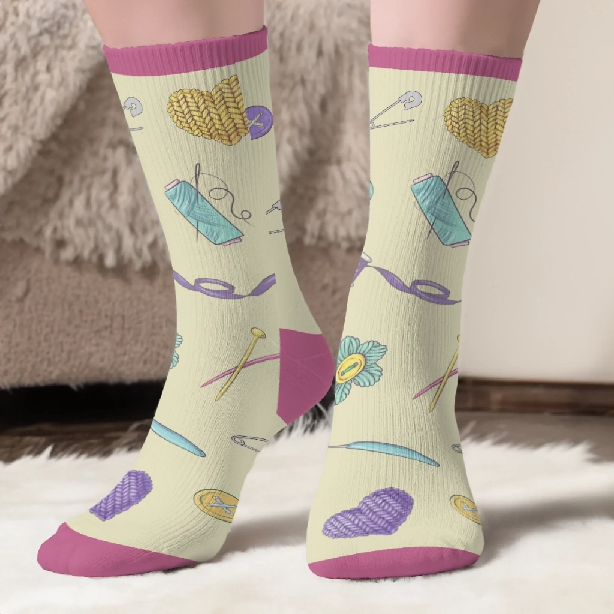 Custom Yarn Crew Socks - Personalized Birthday Gifts For Crochet Knitting Lovers, Crocheters, Knitters - Hooked On Crochet - Image 5