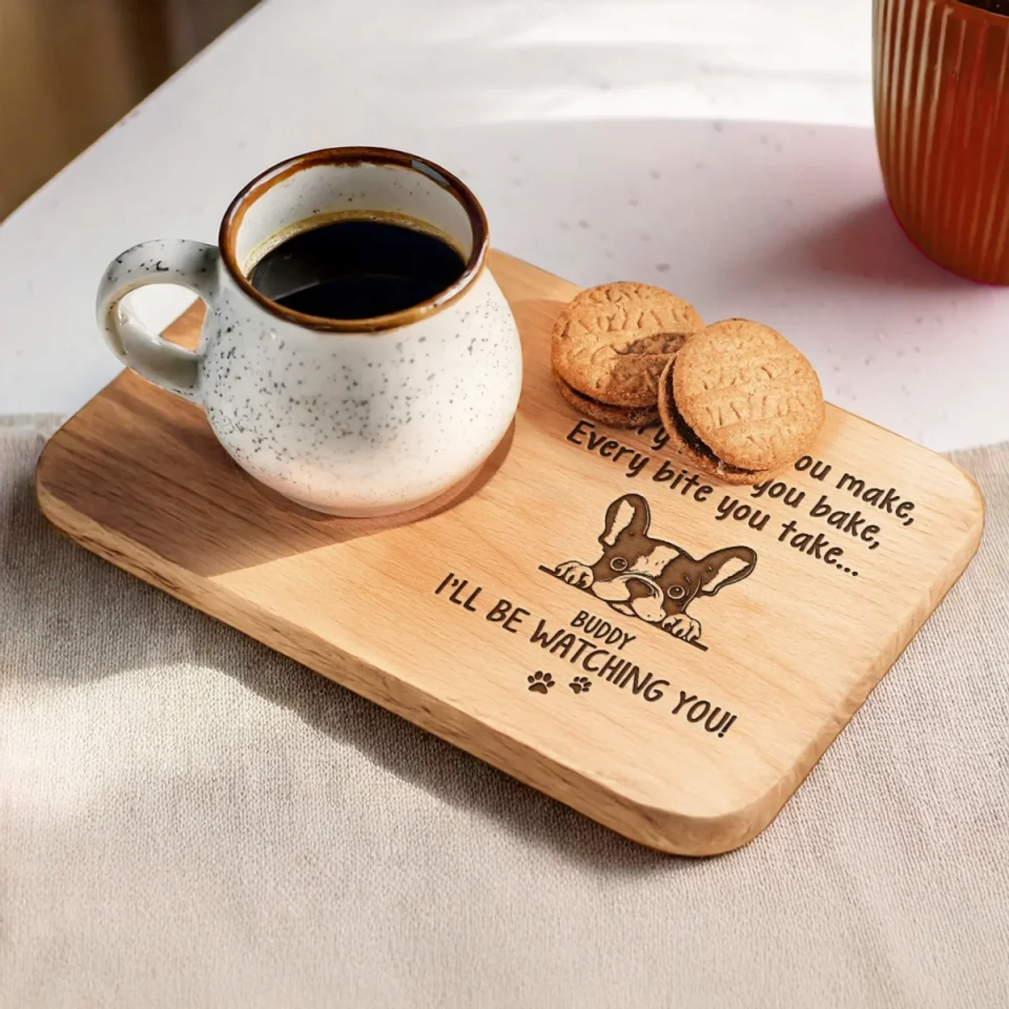 Cute Beggar On Duty - Dog Personalized Custom Engraved Wooden Tea & Snack Board - Gift For Pet Owners, Pet Lovers - Image 3