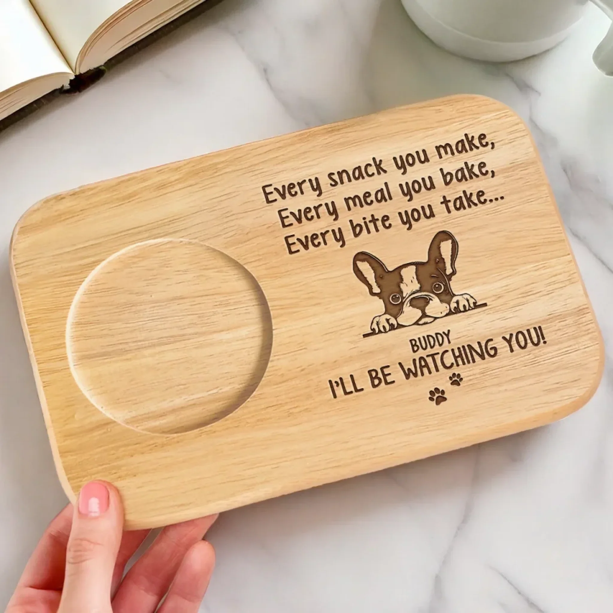 Cute Beggar On Duty - Dog Personalized Custom Engraved Wooden Tea & Snack Board - Gift For Pet Owners, Pet Lovers - Image 4