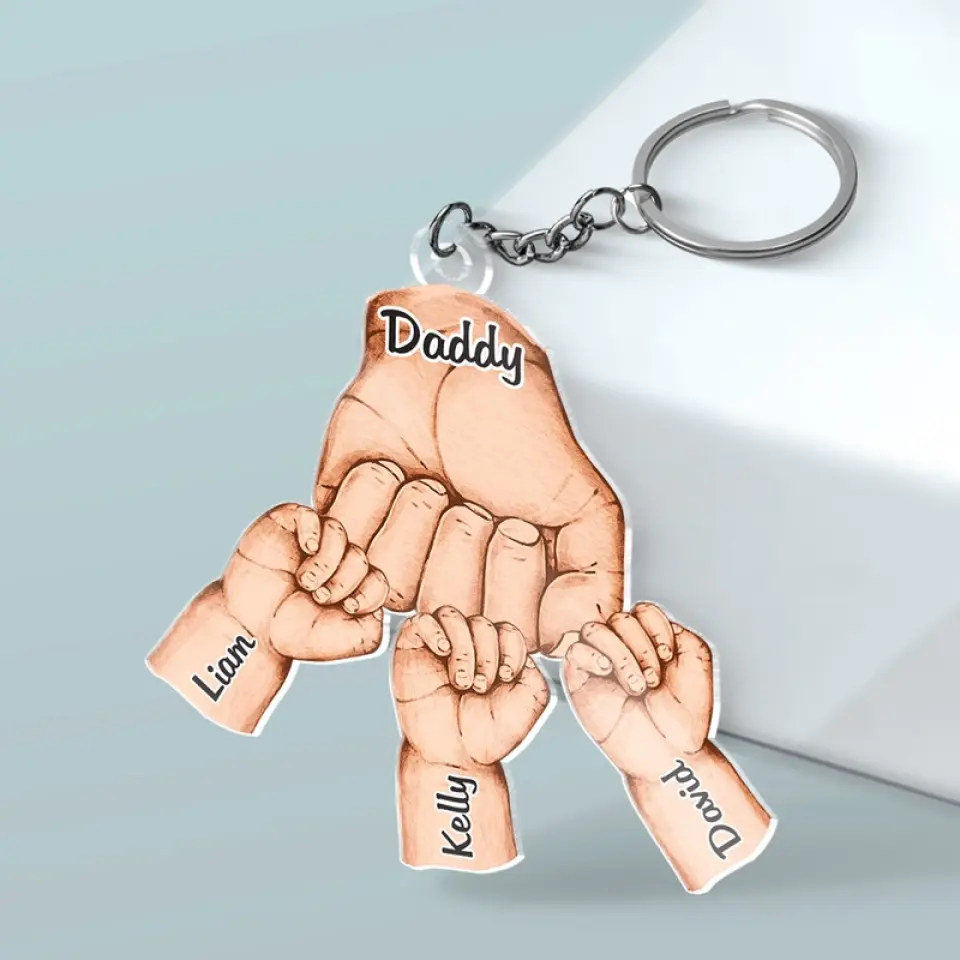 Dad Hold Our Hands For A Little While And Hold Our Hearts Forever - Family Personalized Custom Shaped Acrylic Keychain - Gift For Dad, Grandpa - Image 3