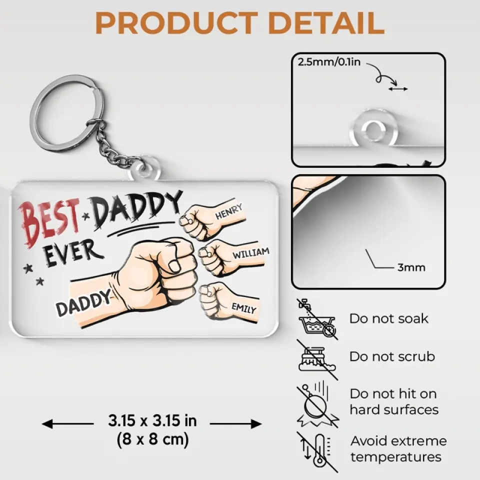 Dad Is My Best Mate - Family Personalized Custom Shaped Acrylic Keychain - Gift For Dad, Grandpa - Image 5