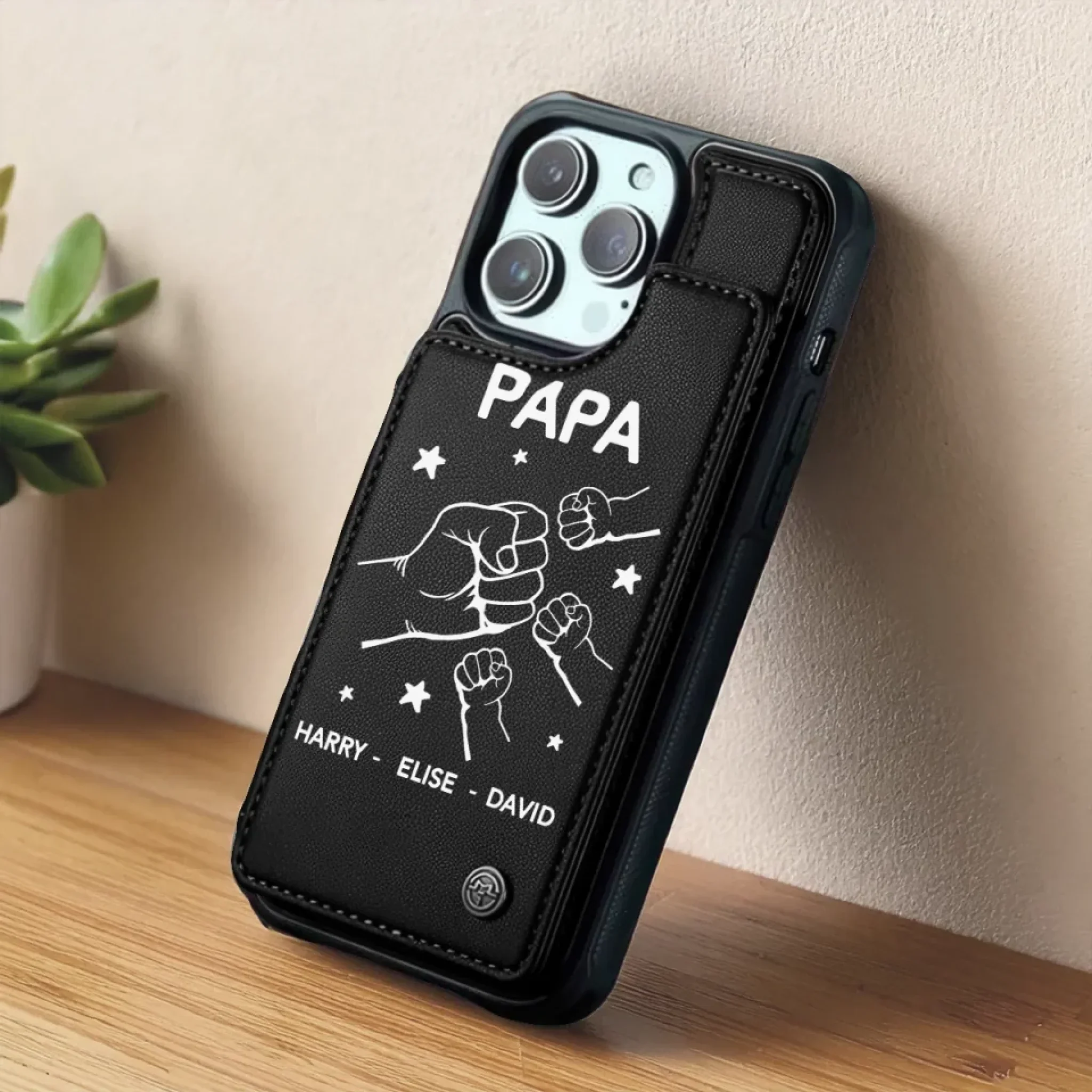 Dad Life Powered By Love - Family Personalized Custom Leather Flip Wallet Phone Case - Father's Day, Gift For Dad, Grandpa - Image 5
