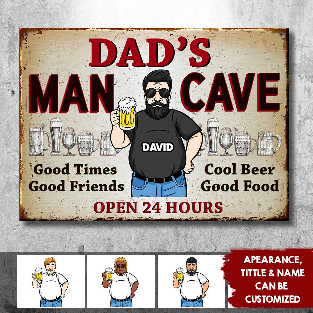 Dad’s Man Cave Good Times Good Friends - Gift For Dad, Grandpa - Personalized Metal Sign - Image 3