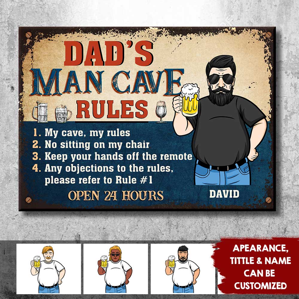 Dad’s Man Cave Rules - Gift For Dad, Grandpa - Personalized Metal Sign - Image 3