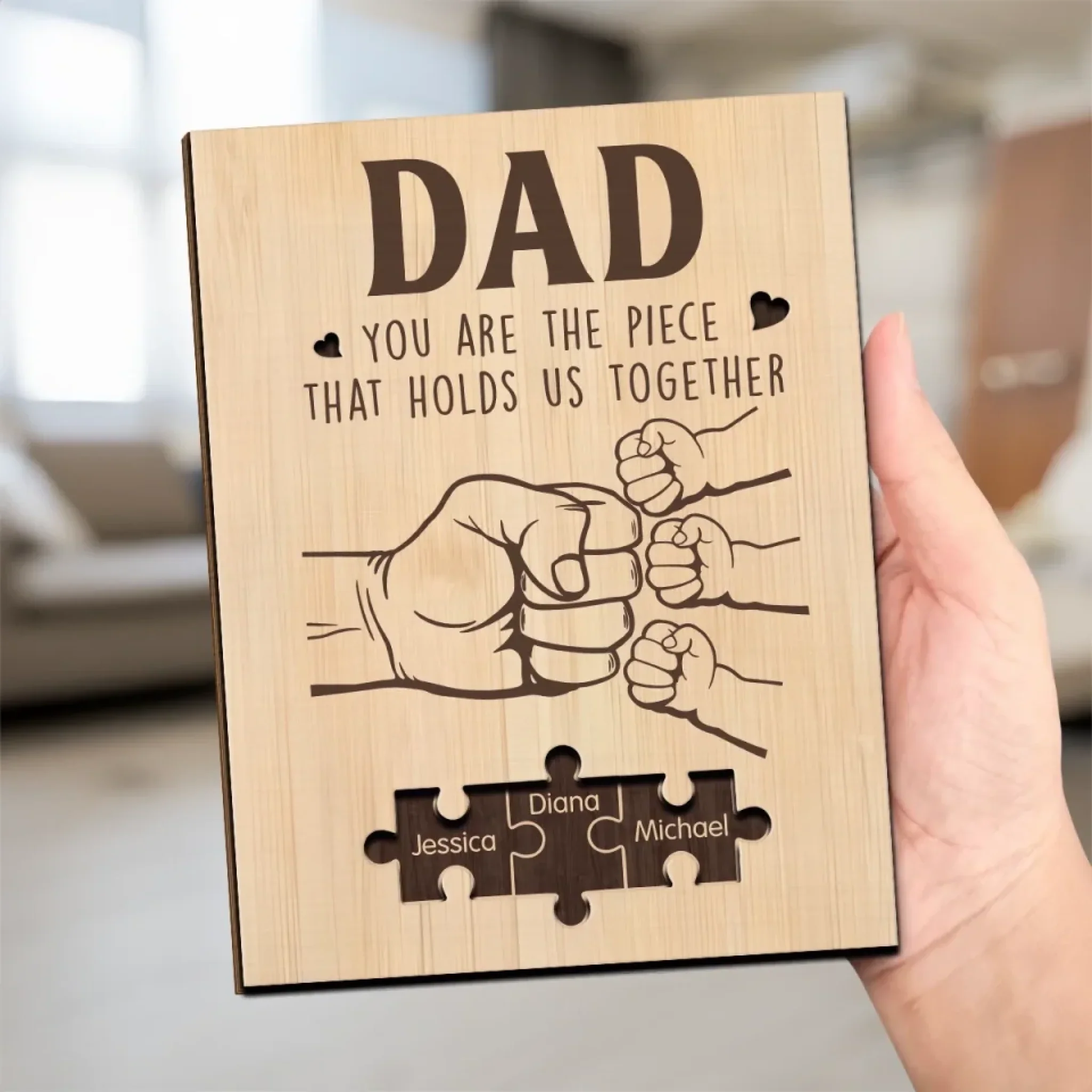 Dad, You Are The Piece That Holds Us Together - Family Personalized Custom 2-Layered Wooden Plaque With Stand - Father's Day, Gift For Dad, Grandpa - Image 5