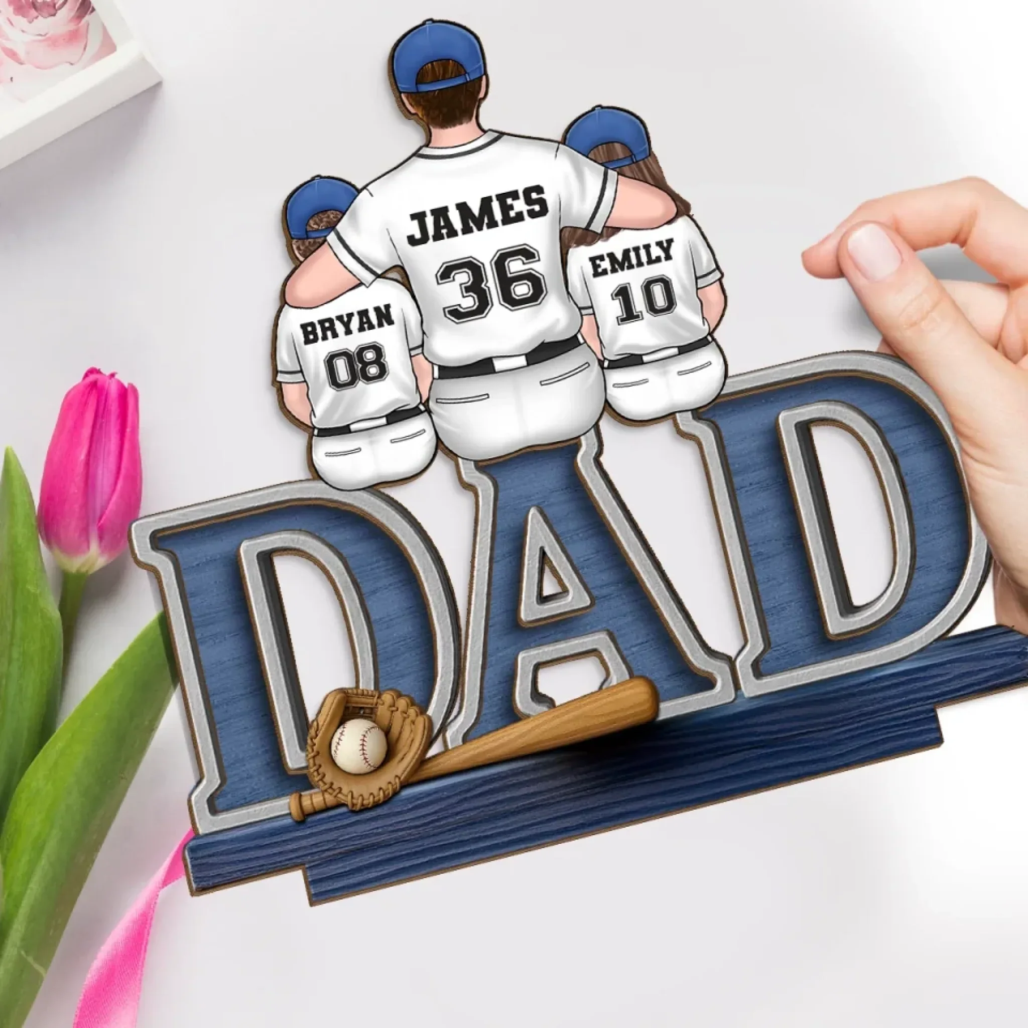 Dad, You’re Our Home Run - Family Personalized Custom Shaped 2-Layered Wooden Plaque With Flat Stand - Father's Day, House Warming Gift For Dad, Sport Lovers, Sport Players - Image 4