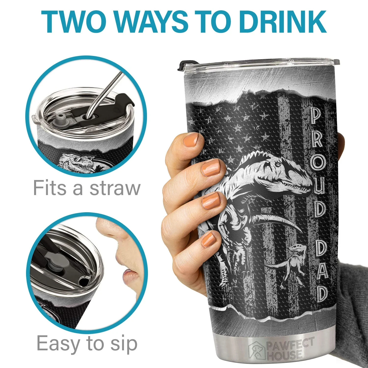 Daddysaurus Like A Normal Dad But More Awesome - Tumbler - To My Dad, Gift For Dad, Dad Gift From Daughter And Son, Birthday Gift For Dad - Image 3