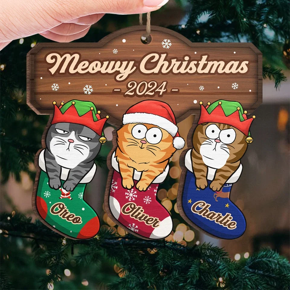 Deck The Paws With Lots Of Claws - Cat Personalized Custom Ornament - Wood Custom Shaped - Christmas Gift For Pet Owners, Pet Lovers - Image 4