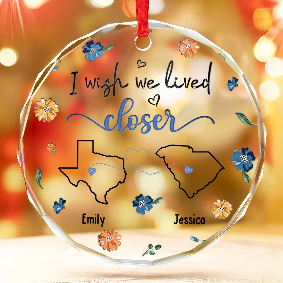 Distance Is Not A Problem To Us - Bestie Personalized Custom Circle Glass Ornament - Christmas Gift For Best Friends, BFF, Sisters - Image 3