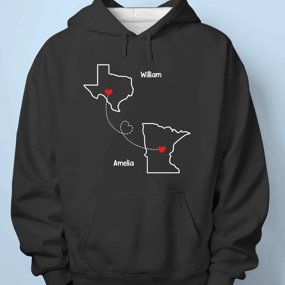 Distance Is Temporary But Our Love Is Forever - Couple Personalized Custom Unisex T-shirt, Premium T-shirt, Hoodie - Gift For Husband Wife, Anniversary, Long Distance Relationship - Image 7
