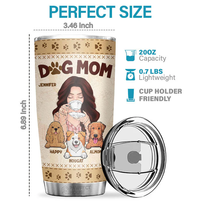 Dog Mom, Coffee & Dogs Make The World Go Round - Personalized Tumbler - Gift For Dog Lovers, Dog Owners, Dog Gift, Gift For Pet Lovers - Image 2