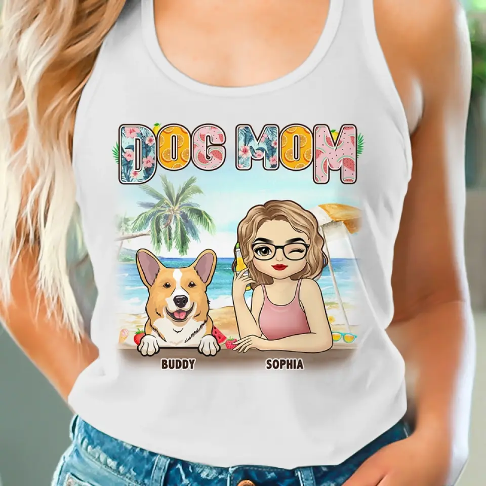 Dog Mom - Dog Personalized Custom Racer Back Tank Top - Gift For Pet Owners, Pet Lovers - Image 3