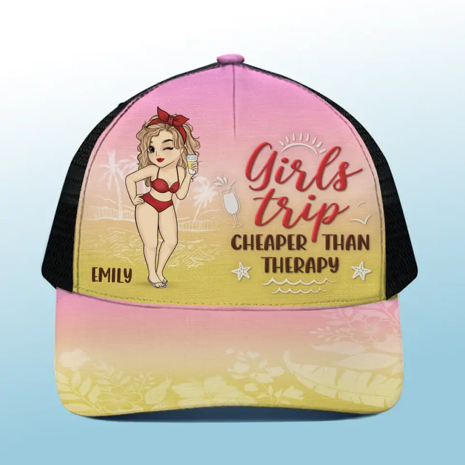 Don't Worry, Beach Happy - Bestie Personalized Custom Mesh-back Baseball Cap, Baseball Trucker Cap - Summer Vacation Gift For Best Friends, BFF, Sisters - Image 3